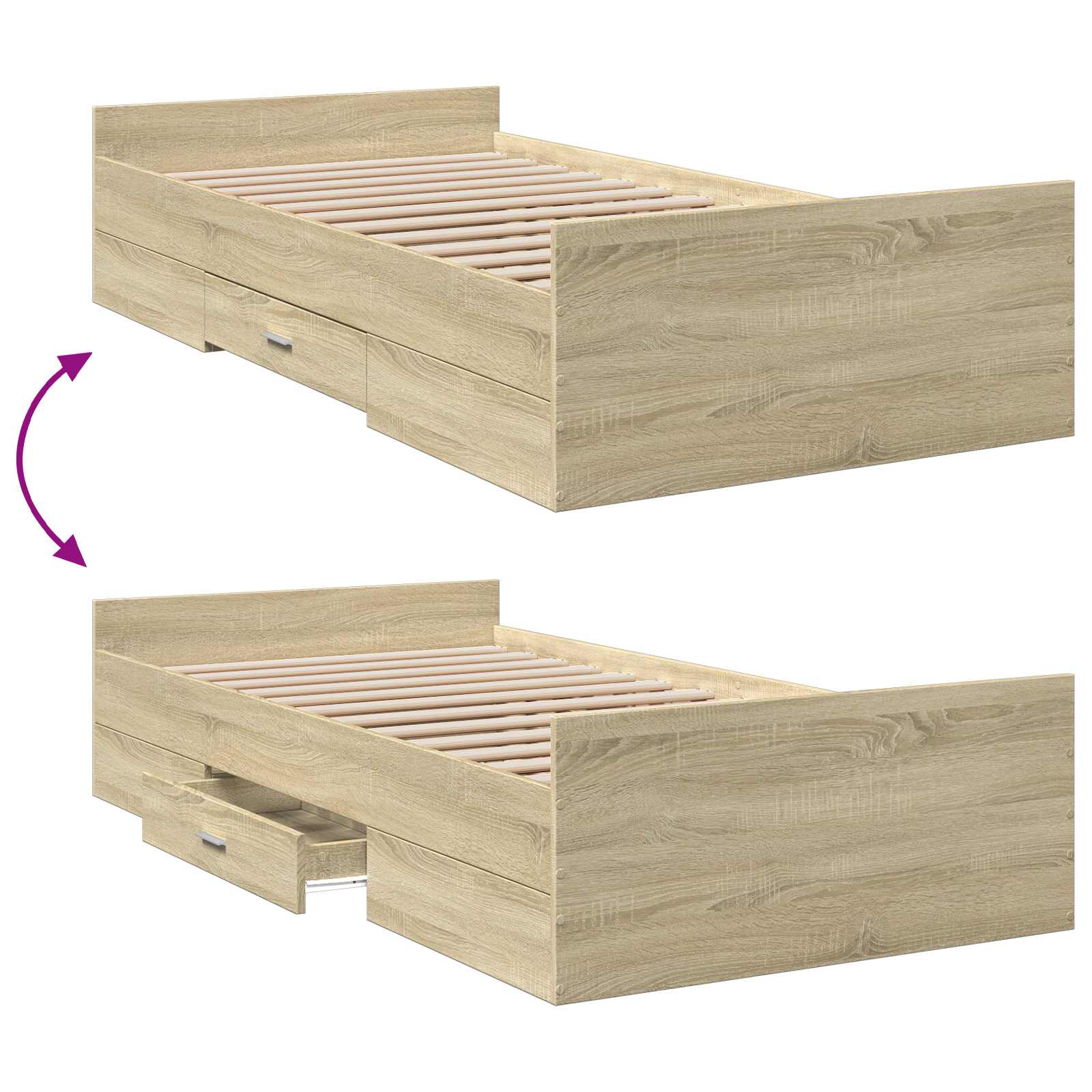 Okvir kreveta s pohranom s ladicama Hrast sonoma 80 x 200 cm