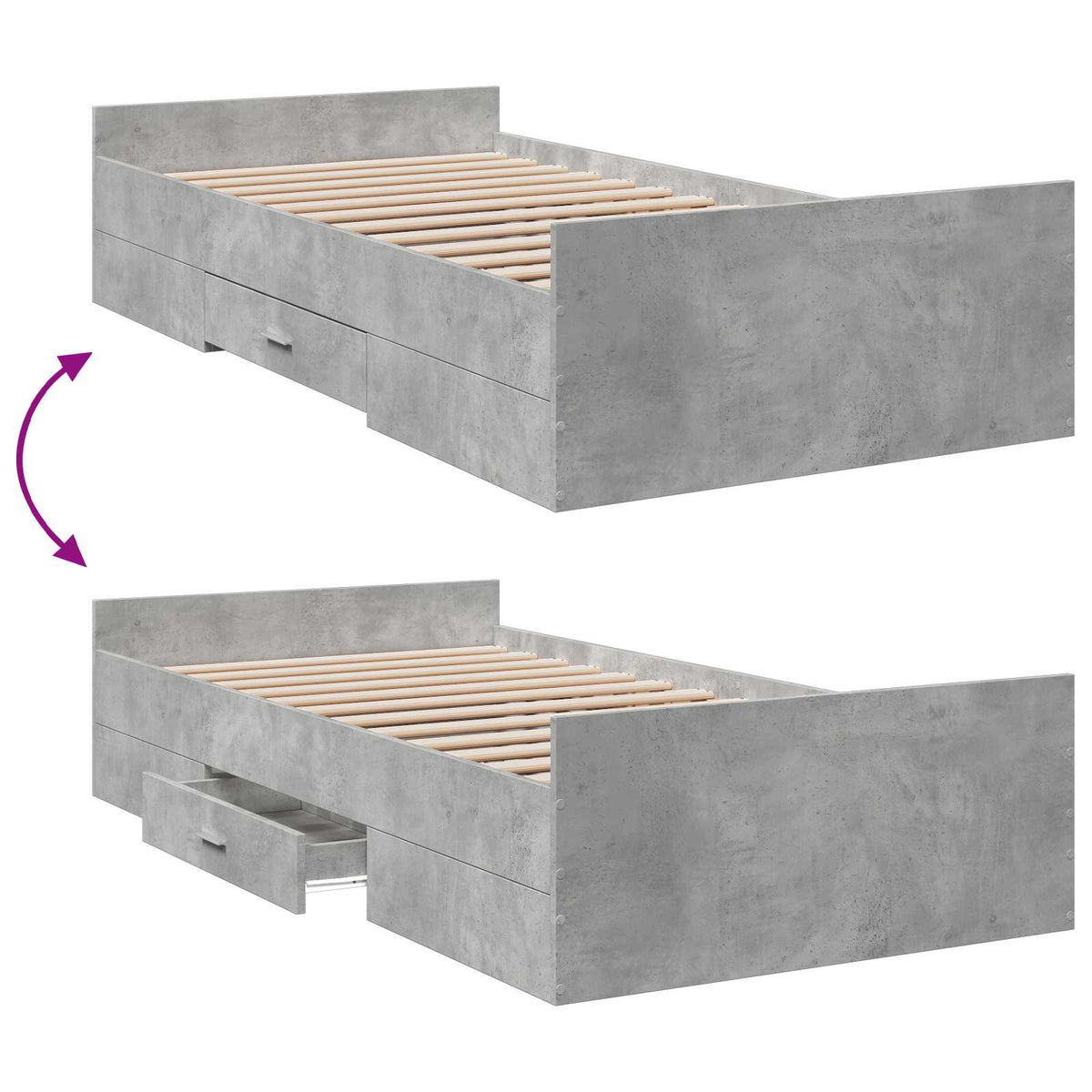 Okvir kreveta s pohranom s ladicama Betonska siva 80 x 200 cm