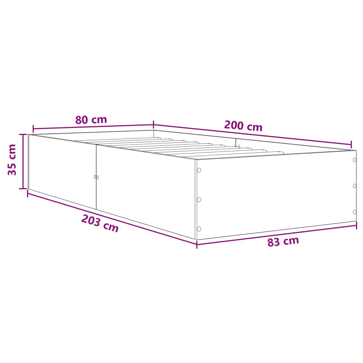 Okvir kreveta za pod Dimljeni hrast 80 x 200 cm