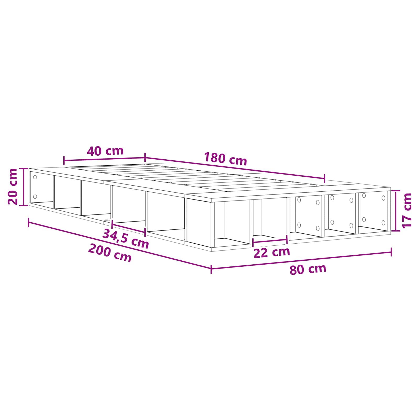 Okvir kreveta s pohranom s policom Crni hrast 80 x 200 cm