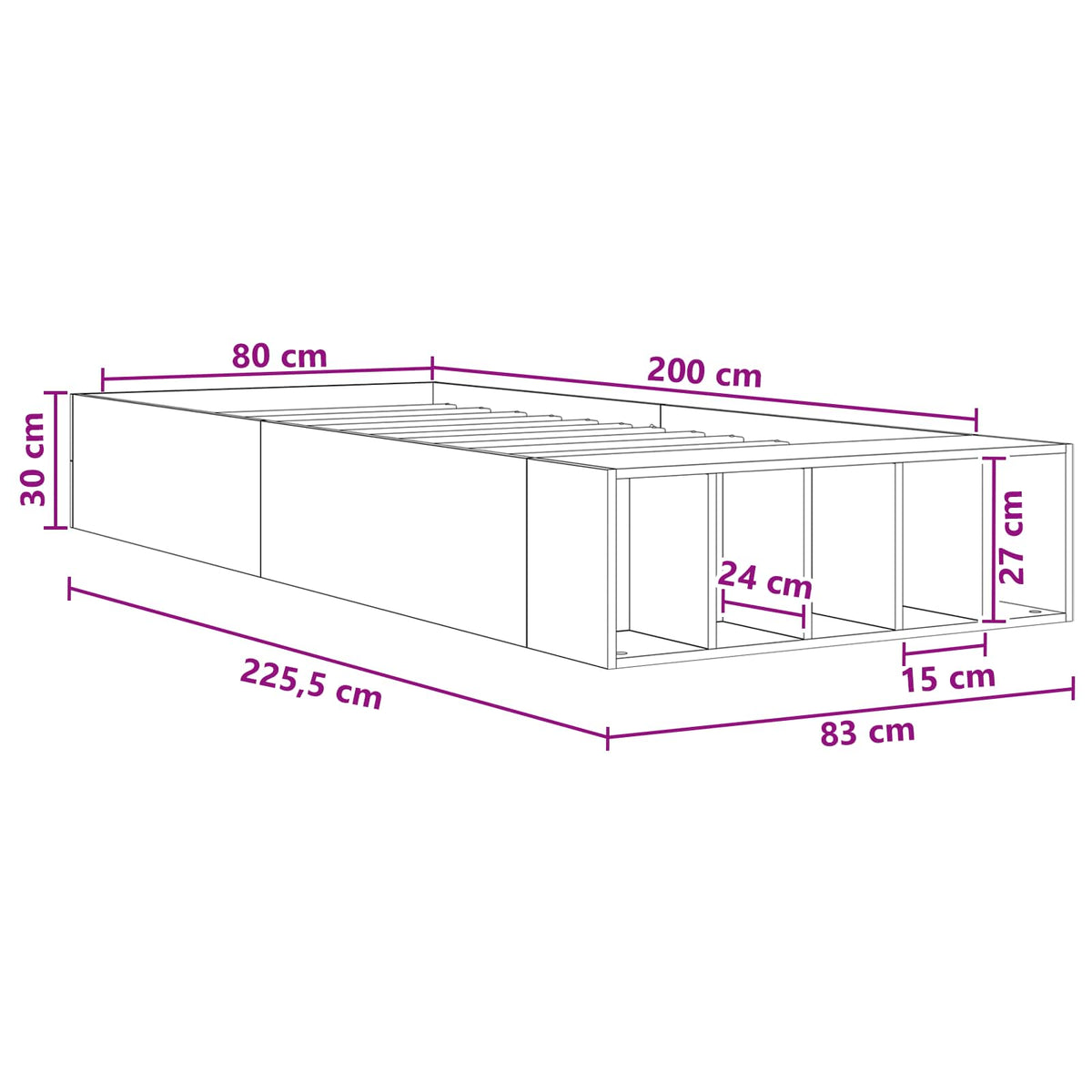 Okvir kreveta s pohranom s policom Staro drvo 80 x 200 cm
