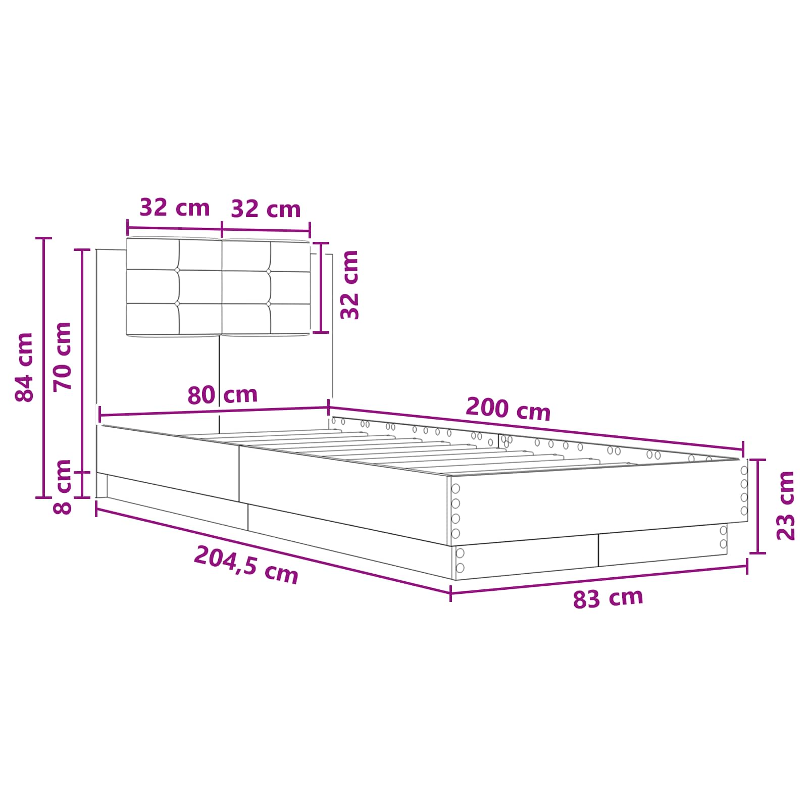 Okvir kreveta s uzglavljem Betonska siva 80 x 200 cm