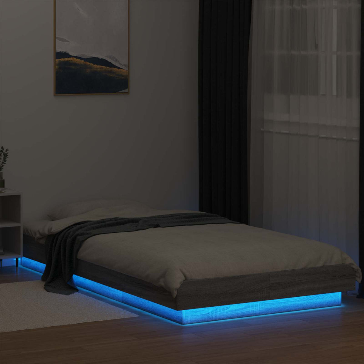 Krevetna konstrukcija s LED svjetlom Siva Sonoma 80 x 200 cm