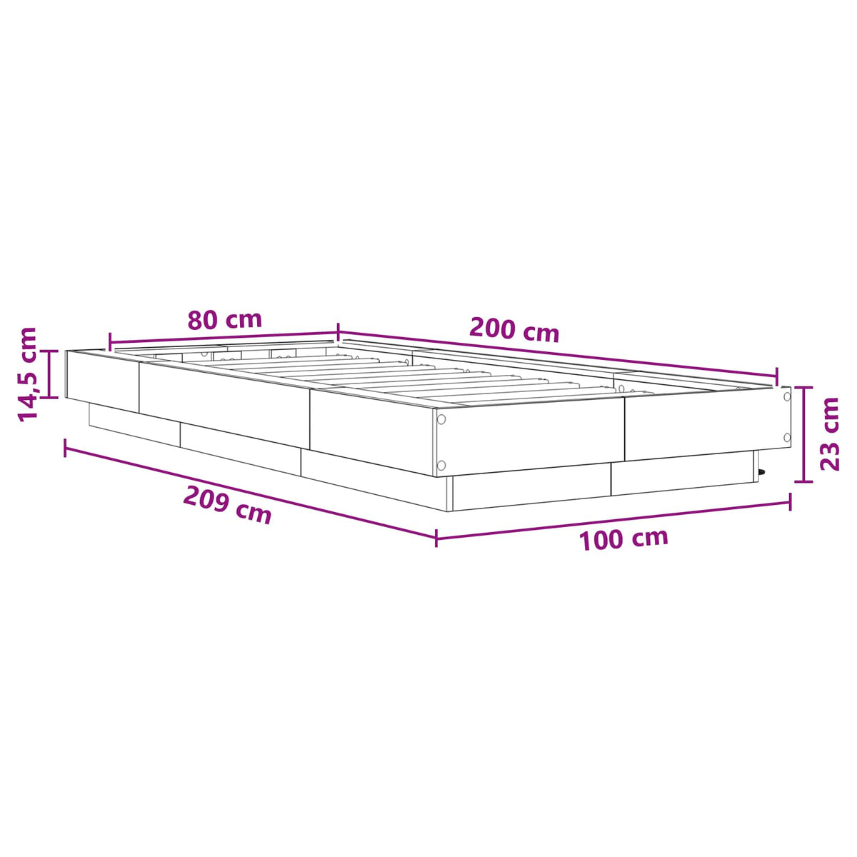 Krevetna konstrukcija s LED svjetlom Betonska siva 80 x 200 cm