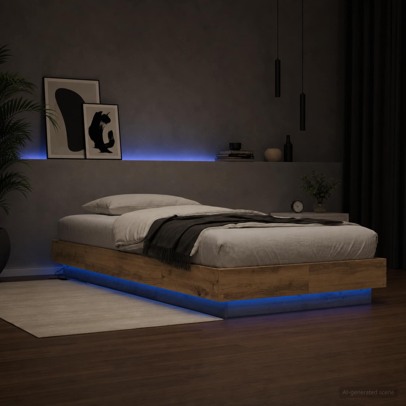Krevetna konstrukcija s LED svjetlom Hrast artisan 80 x 200 cm