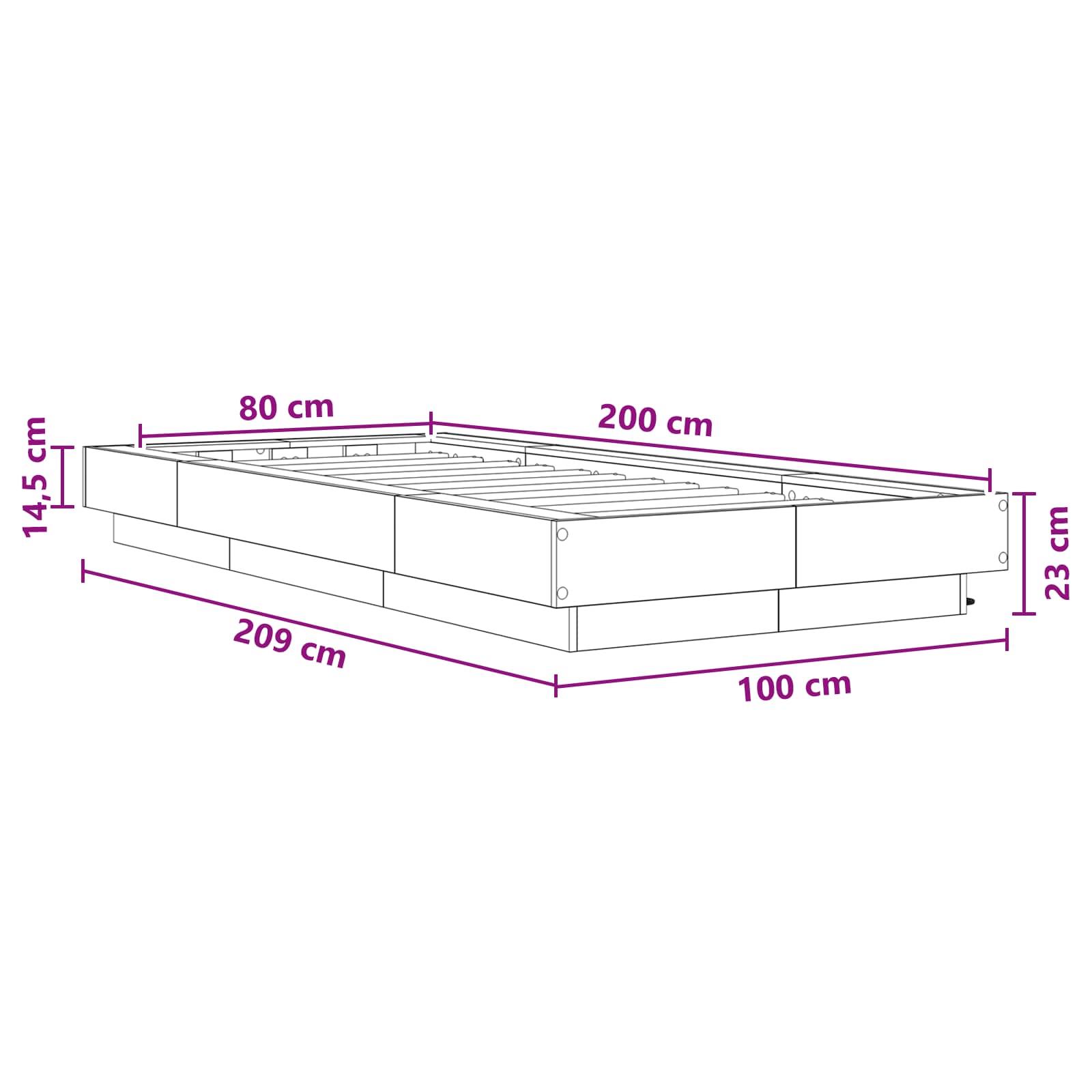 Krevetna konstrukcija s LED svjetlom Hrast artisan 80 x 200 cm