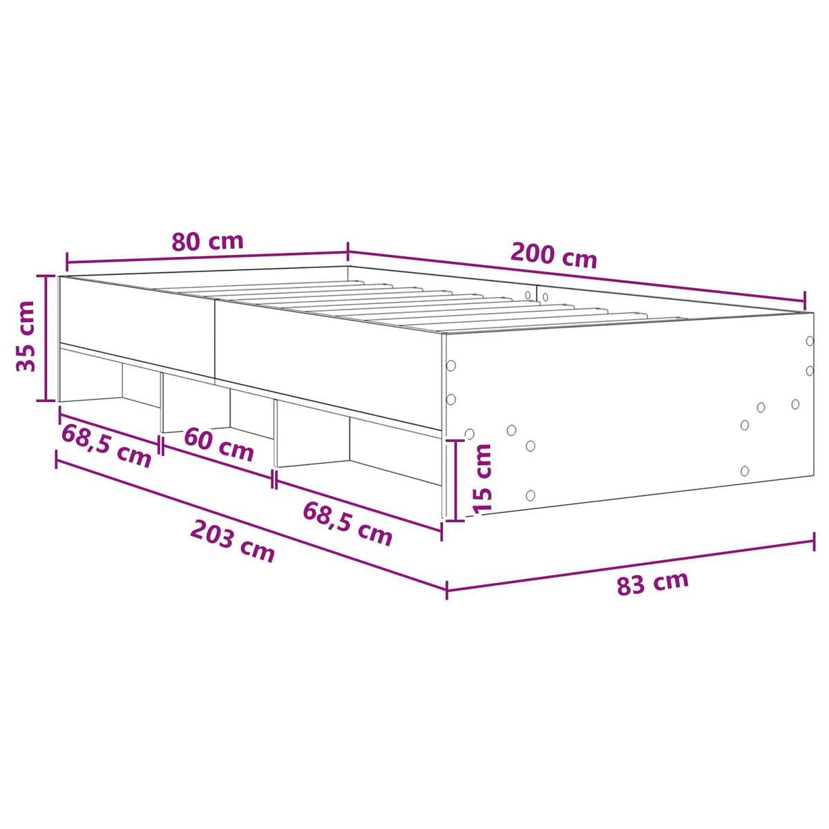 Krevetna konstrukcija Bijela 80 x 200 cm Konstruirano drvo