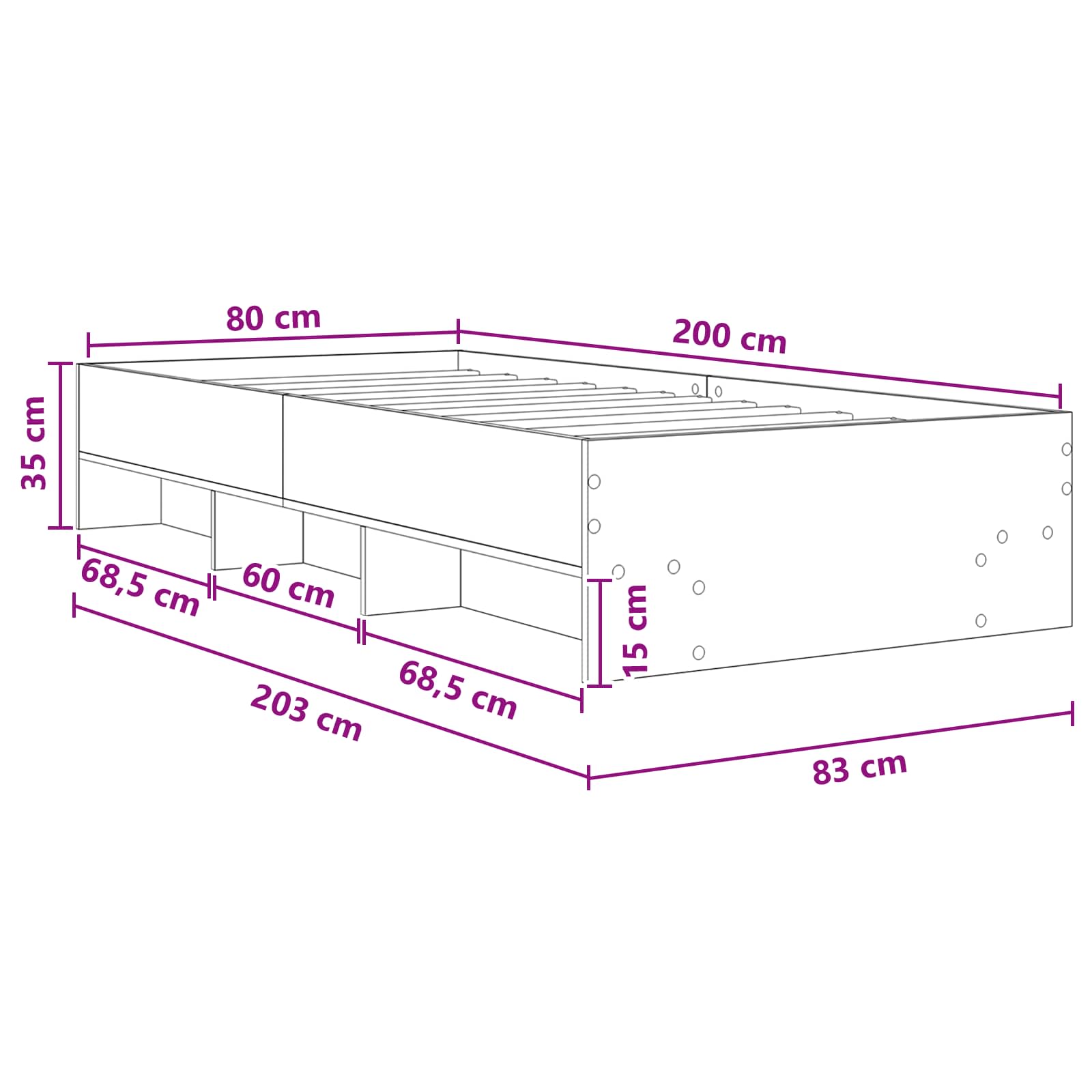Krevetna konstrukcija Crni hrast 80 x 200 cm Konstruirano drvo