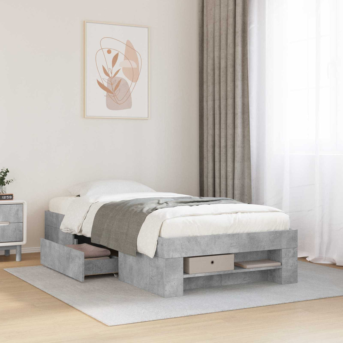 Okvir kreveta s pohranom s ladicama Betonska siva 80 x 200 cm