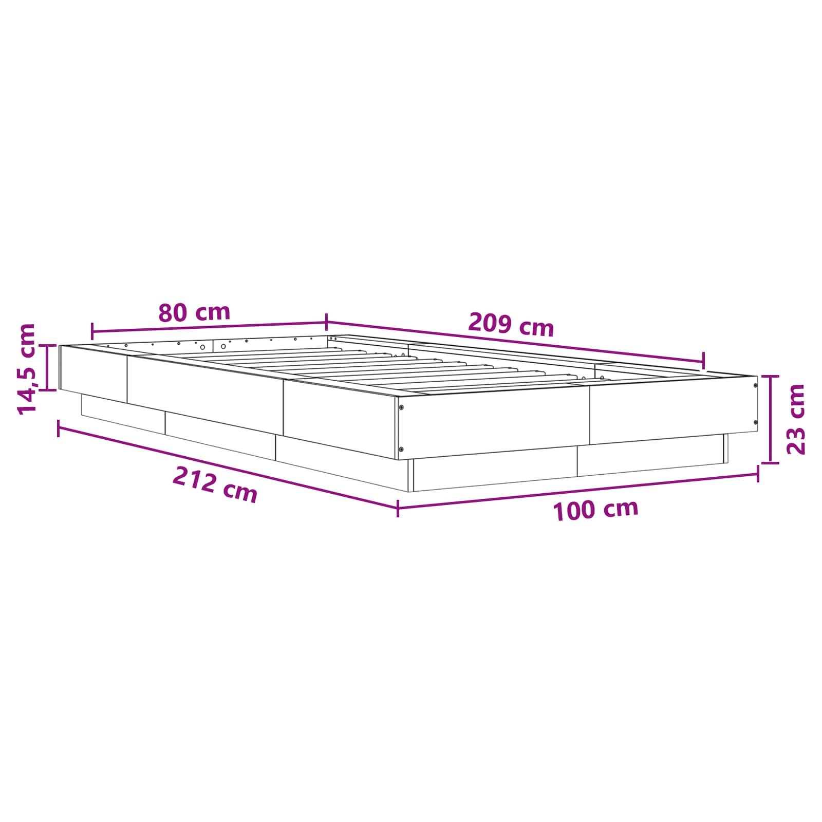 Okvir kreveta za pod Betonska siva 80 x 210 cm