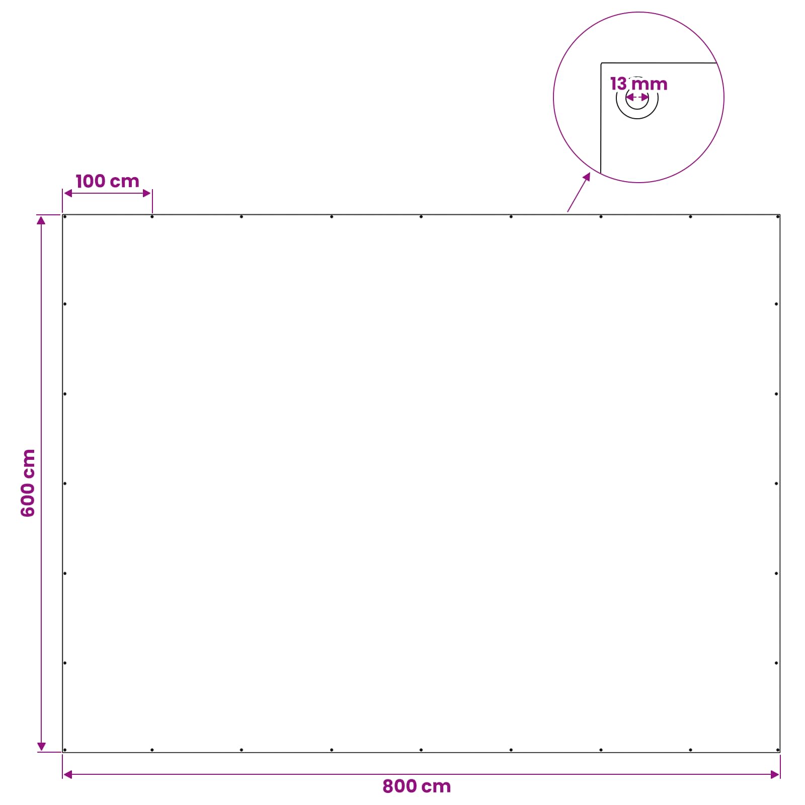 Cerada s rupama Antracit siva 6 x 8 m 260 gsm PE