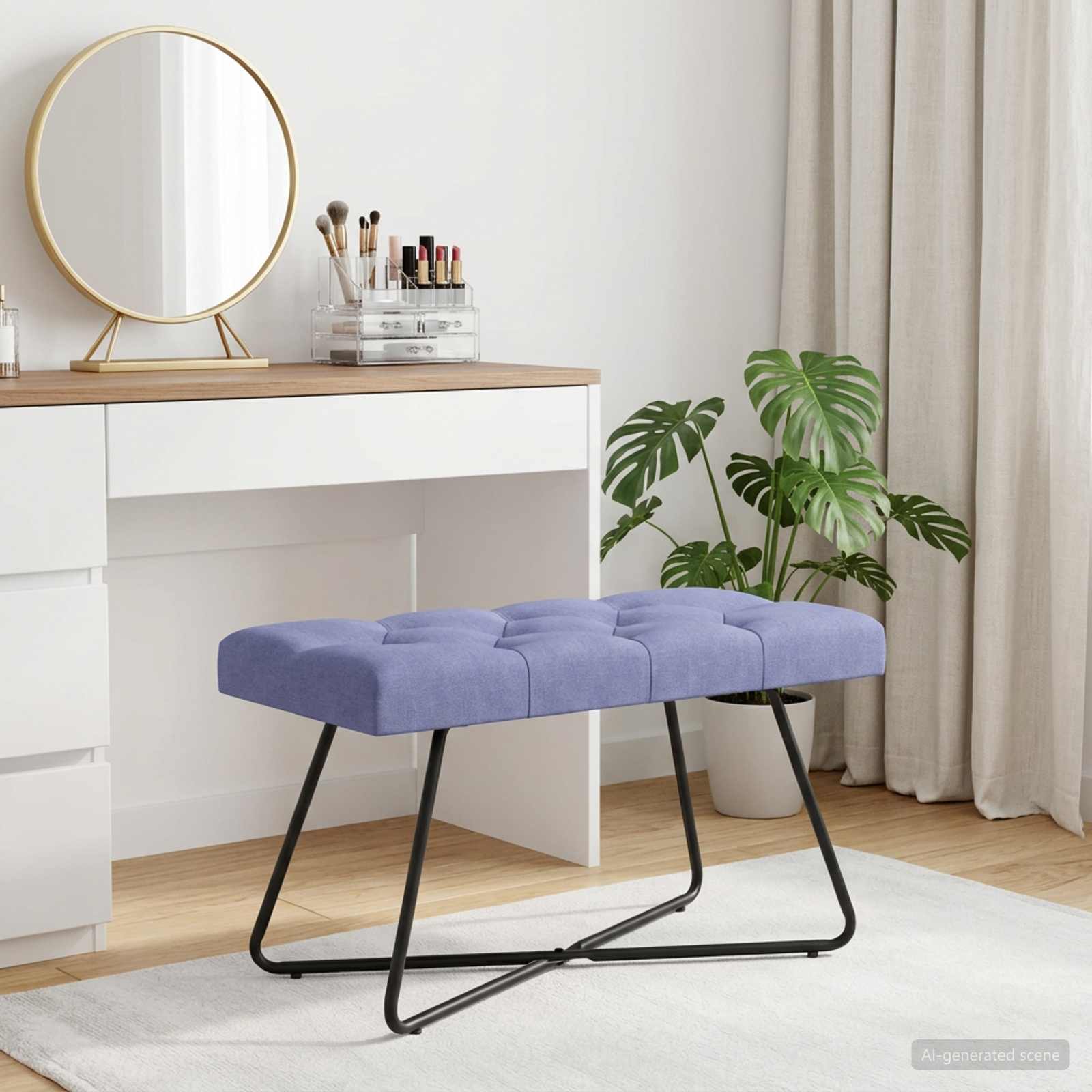 Klupa s gumbastim tkanjem Traper plava 80 x 40 x 46 cm Tkanina