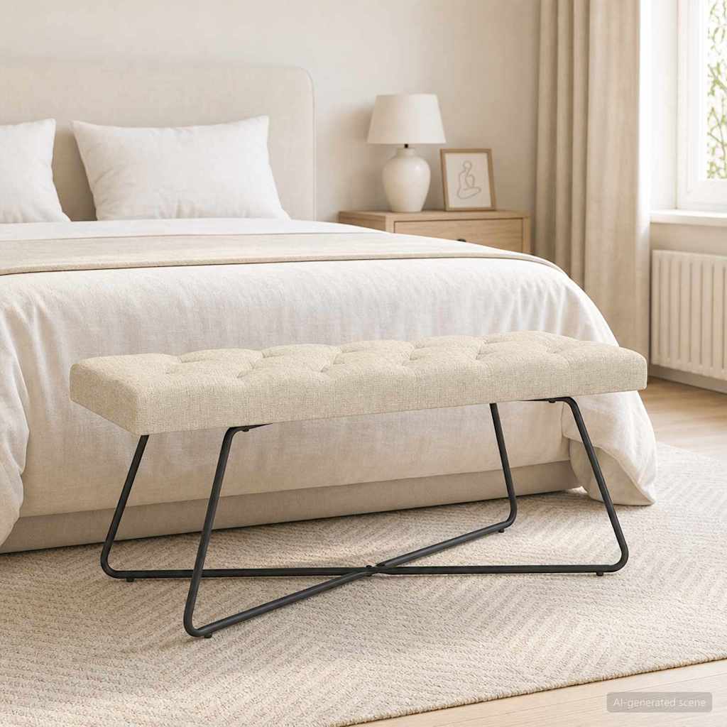 Klupa s gumbastim tkanjem Krem 110 x 40 x 46 cm Tkanina