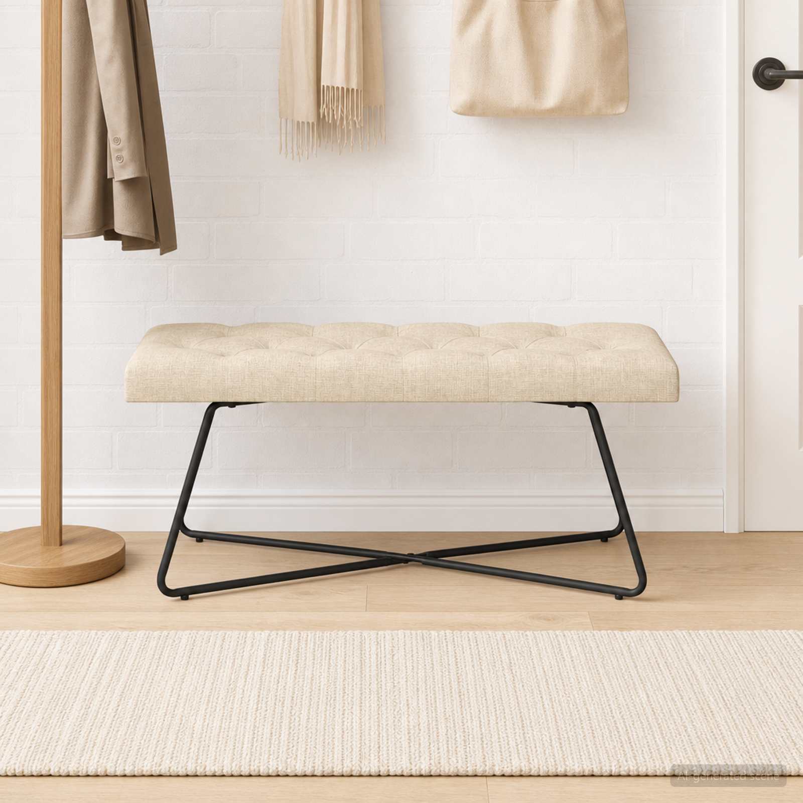 Klupa s gumbastim tkanjem Krem 110 x 40 x 46 cm Tkanina