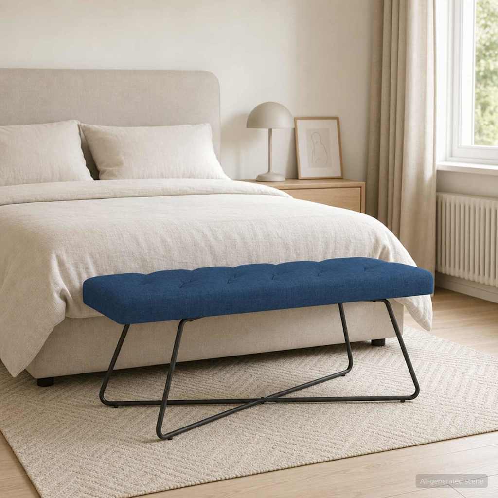 Klupa s gumbastim tkanjem Plava 110 x 40 x 46 cm Tkanina