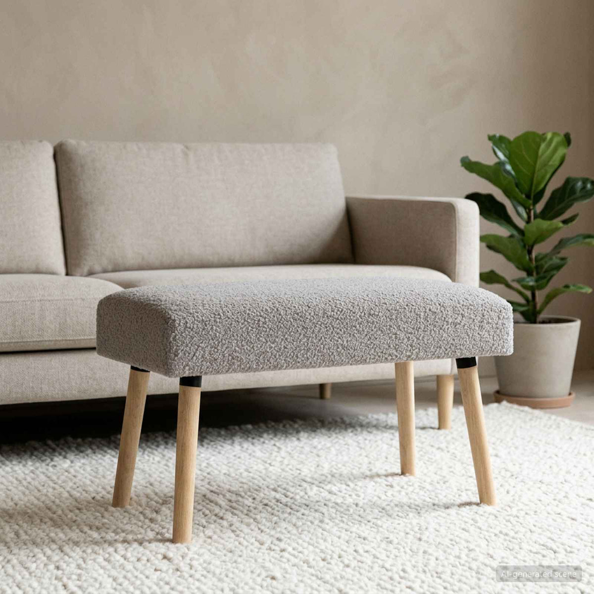 klupa Jednobojno Svjetlosiva Bouclé 80 x 40 x 46 cm