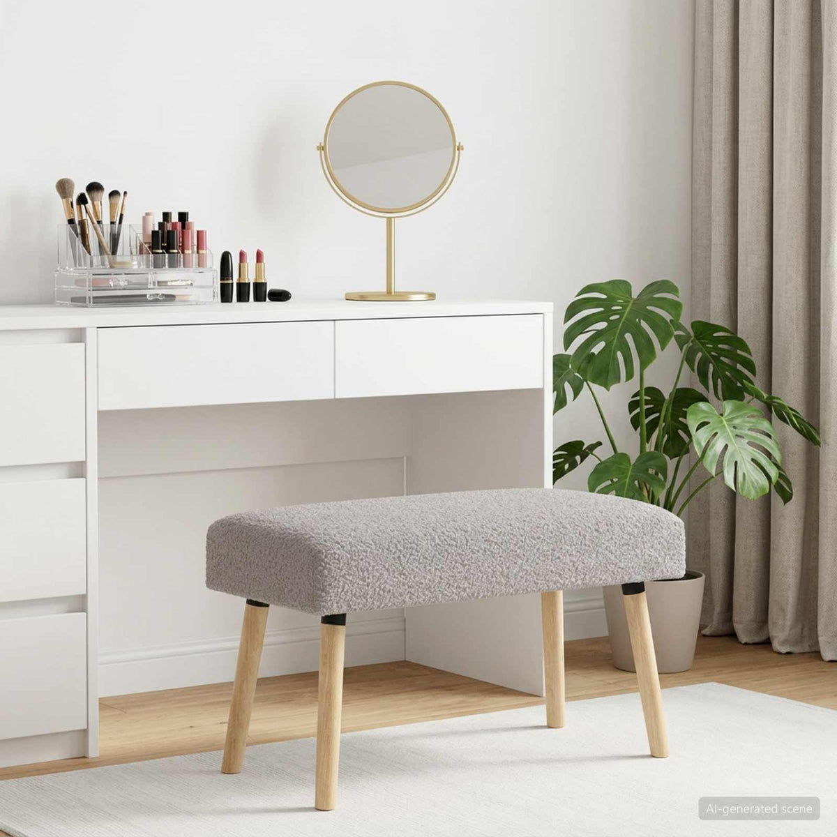 klupa Jednobojno Svjetlosiva Bouclé 80 x 40 x 46 cm