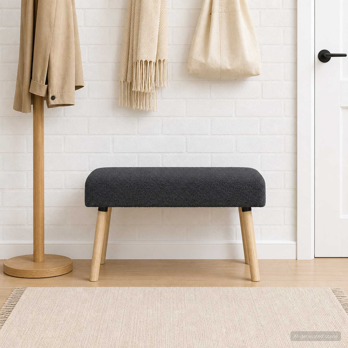 klupa Jednobojno Tamnosiva Bouclé 80 x 40 x 46 cm