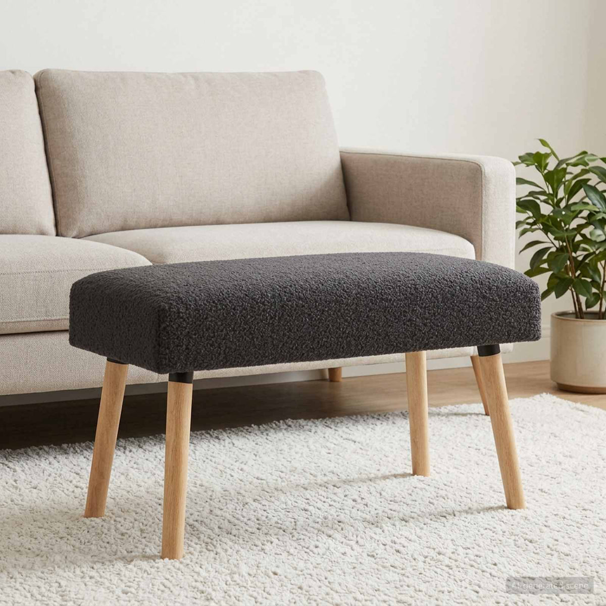 klupa Jednobojno Tamnosiva Bouclé 80 x 40 x 46 cm