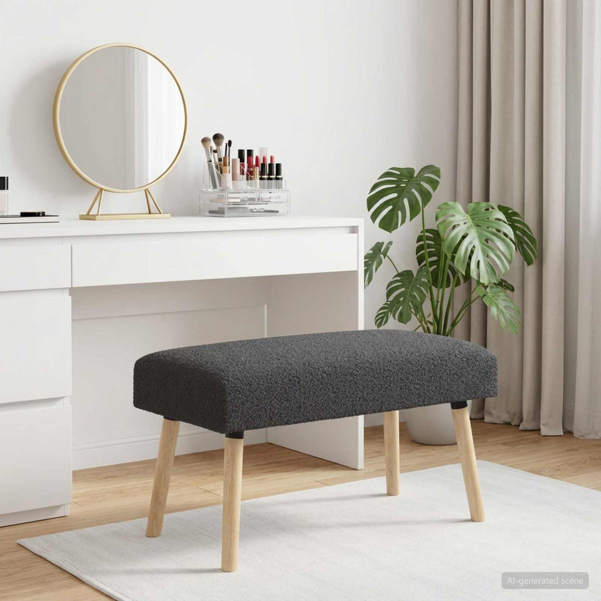 klupa Jednobojno Tamnosiva Bouclé 80 x 40 x 46 cm