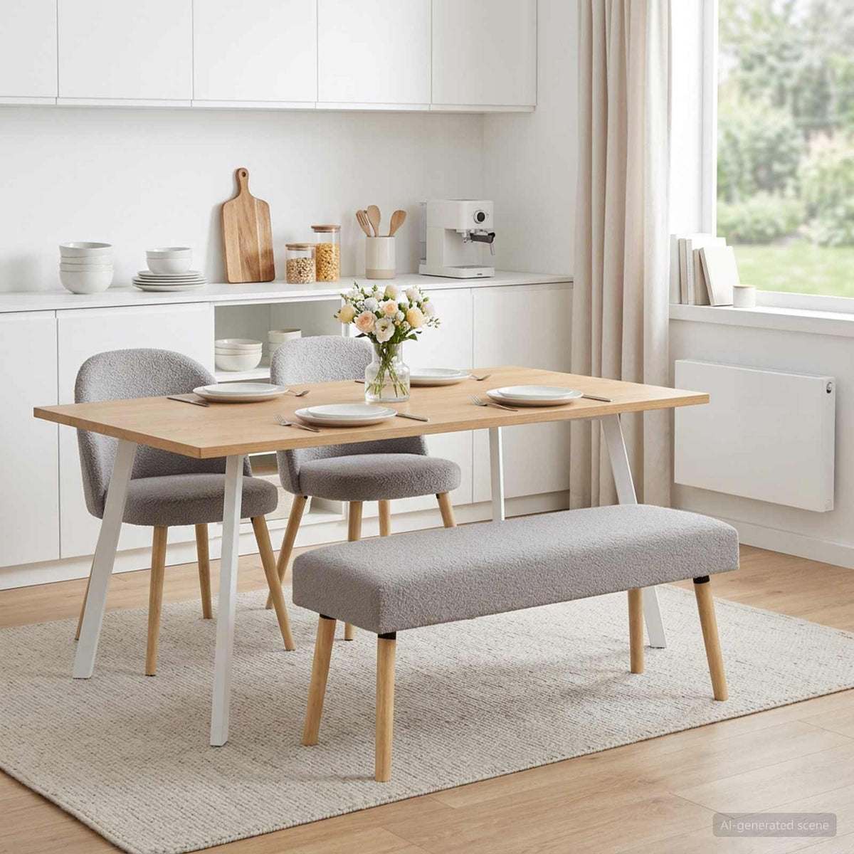 klupa Jednobojno Svjetlosiva Bouclé 110 x 40 x 46 cm