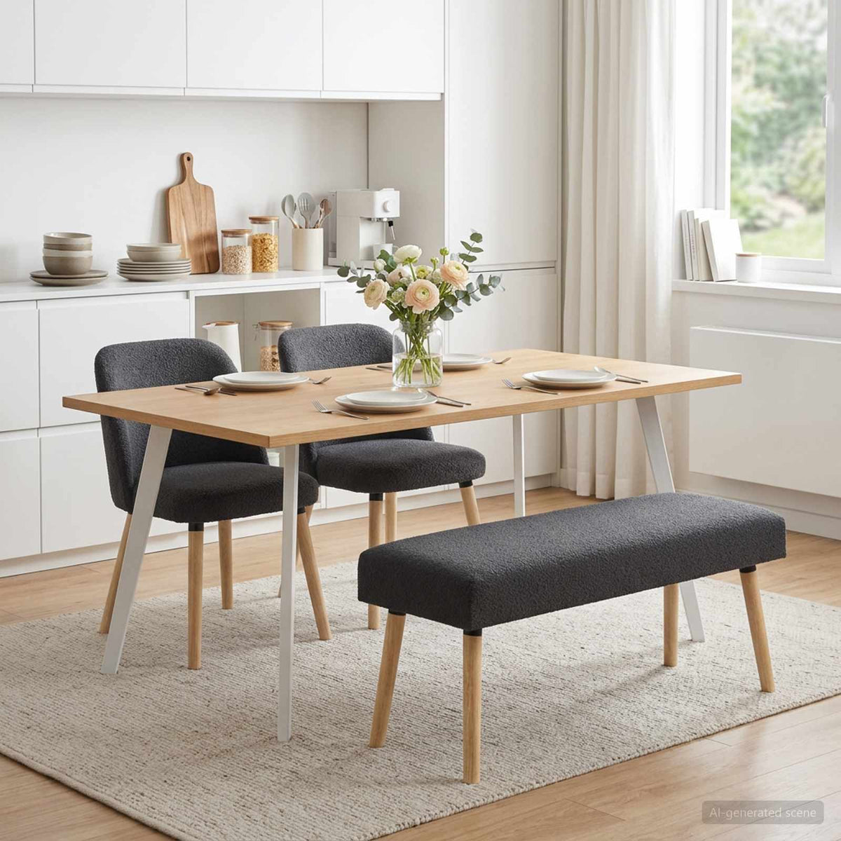 klupa Jednobojno Tamnosiva Bouclé 110 x 40 x 46 cm