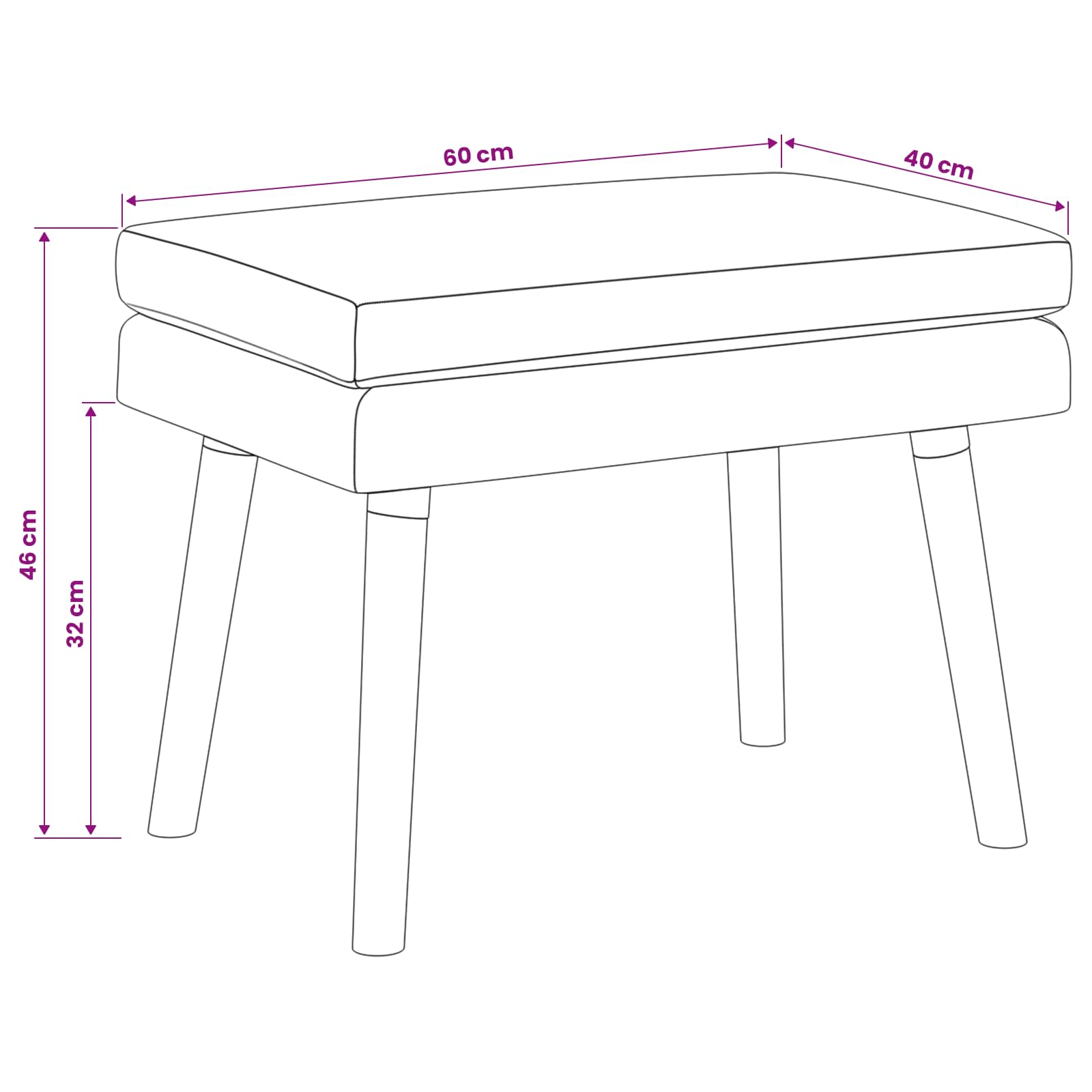 Klupa s dvostrukim slojem Tamnosiva 60 x 40 x 46 cm Tkanina