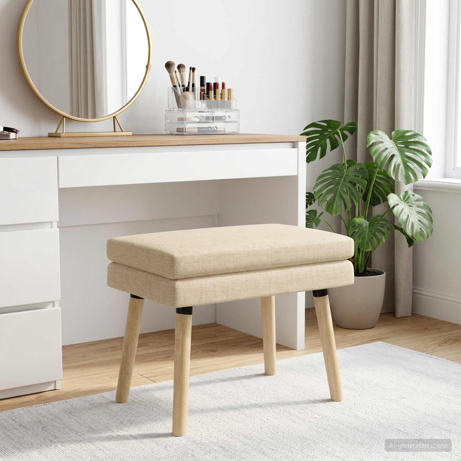 Klupa s dvostrukim slojem Krem 60 x 40 x 46 cm Tkanina