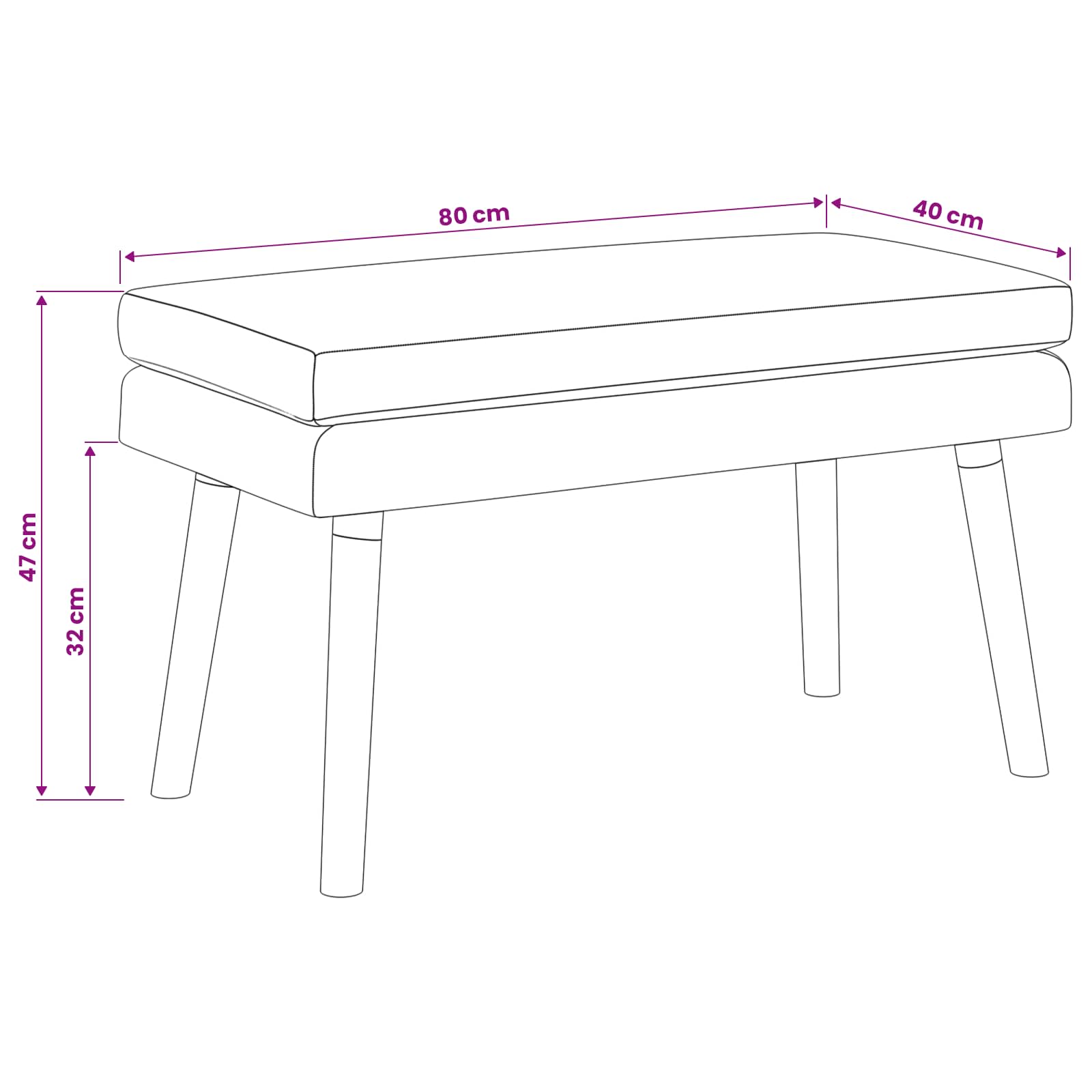 Klupa s dvostrukim slojem Svjetlosiva 80 x 40 x 47 cm Tkanina