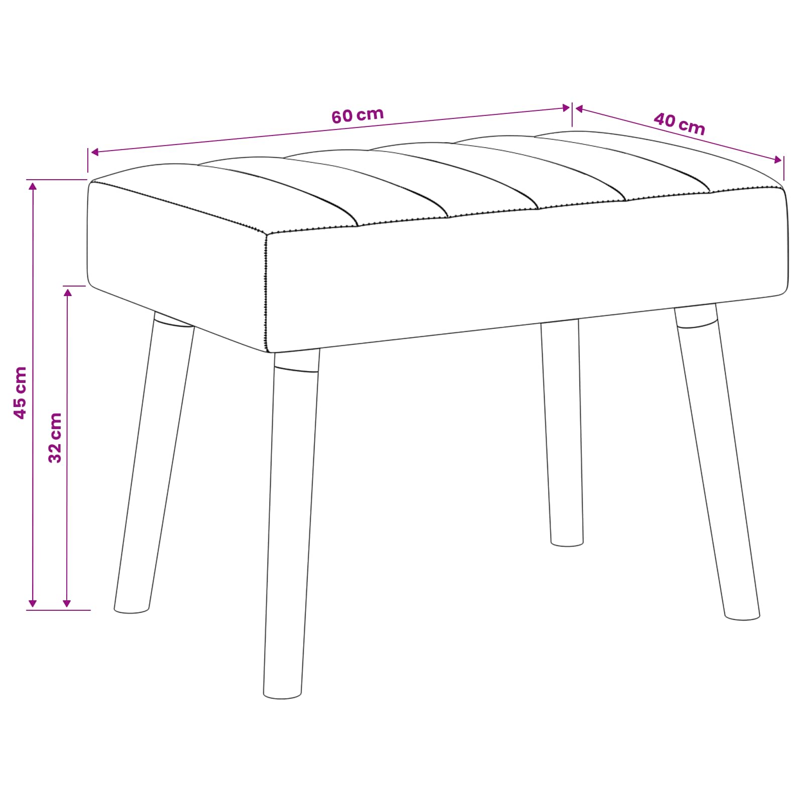 Klupa s utorima Crna 60 x 40 x 45 cm Tkanina