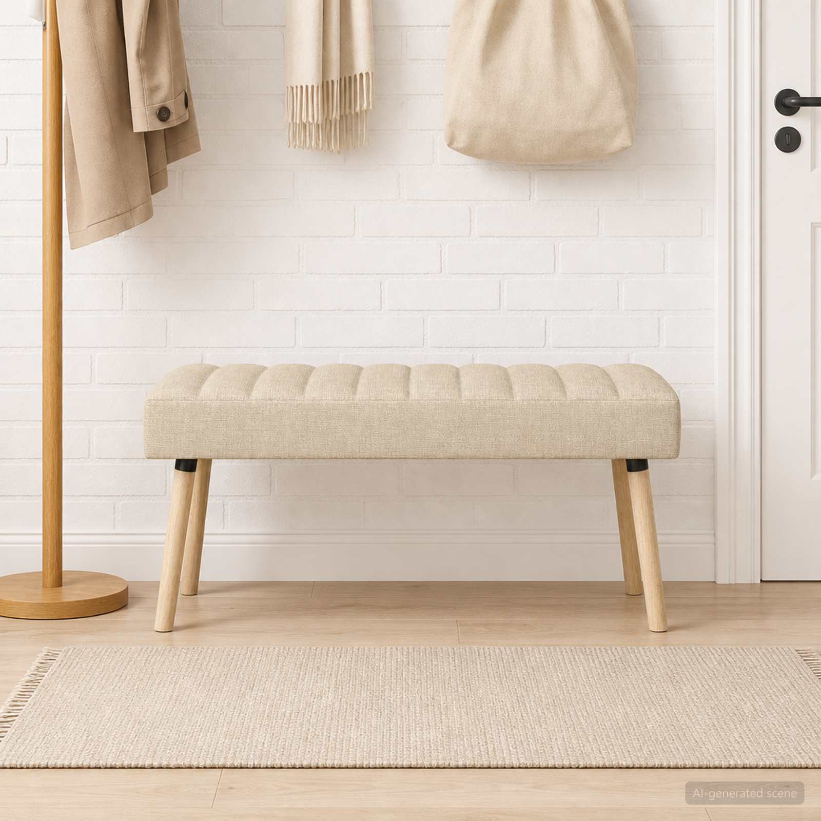 Klupa s utorima Krem 110 x 40 x 46 cm Tkanina