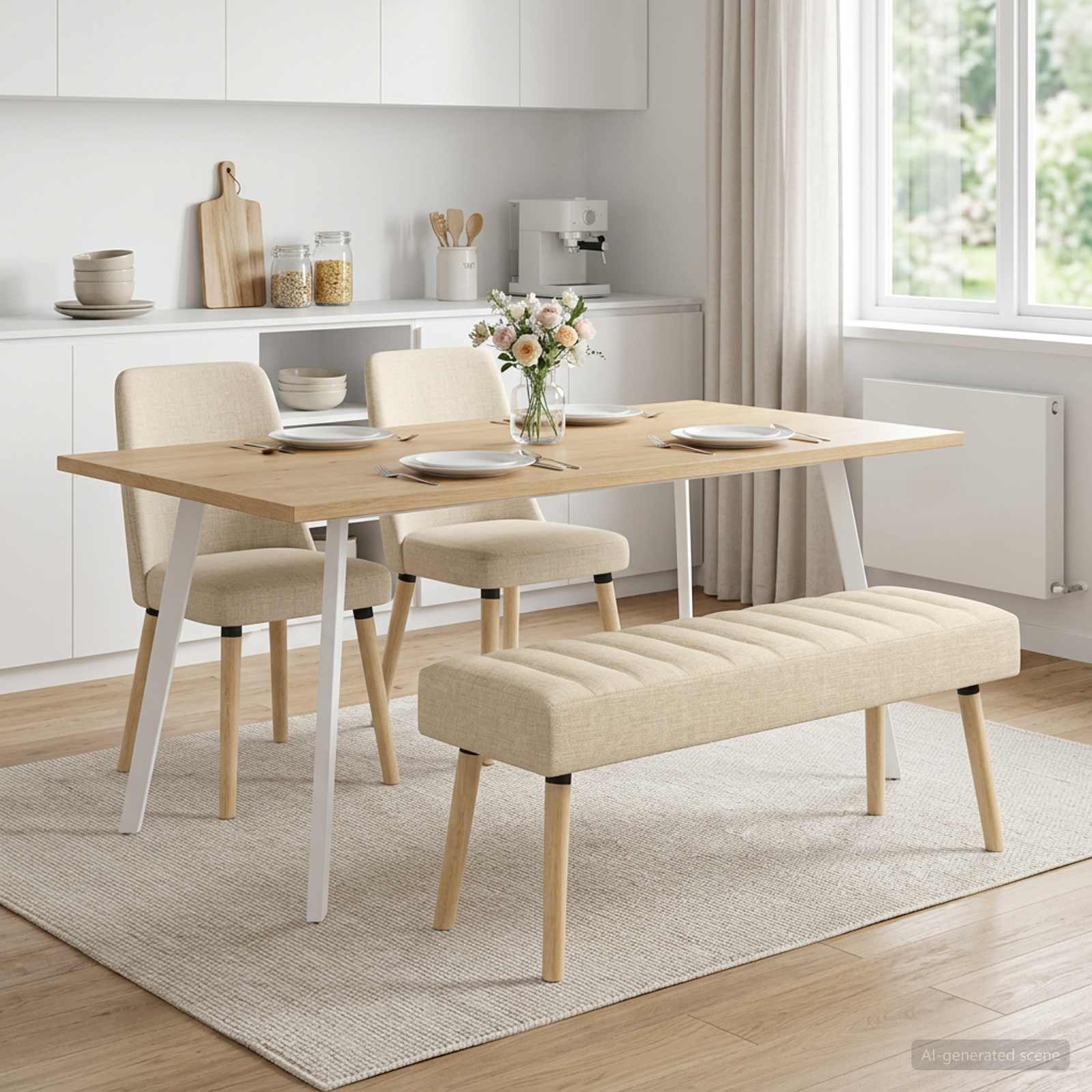 Klupa s utorima Krem 110 x 40 x 46 cm Tkanina