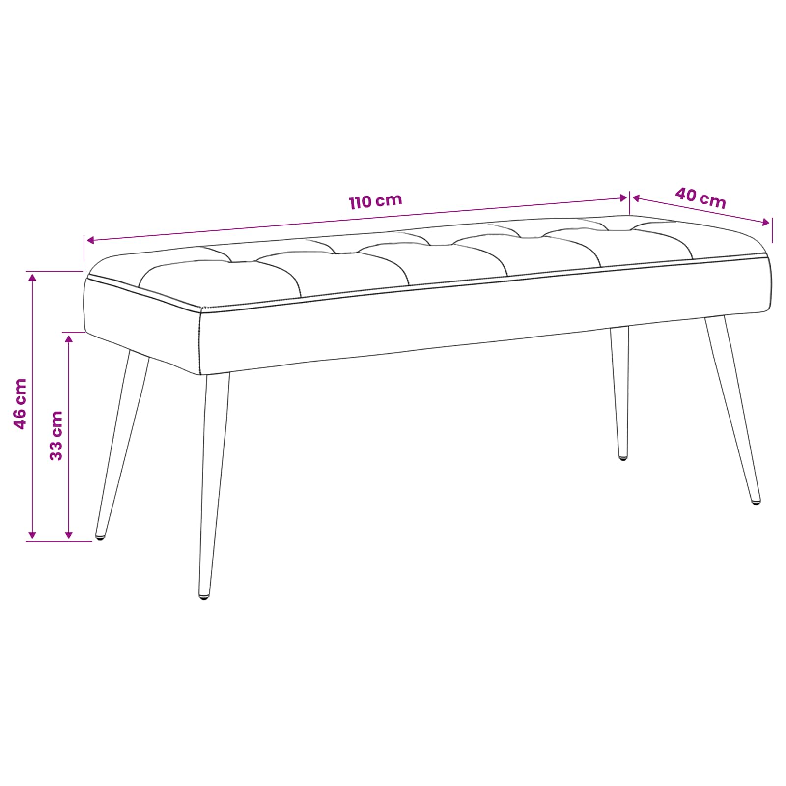 Klupa s gumbastim tkanjem Tamnosiva 110 x 40 x 46 cm Baršun