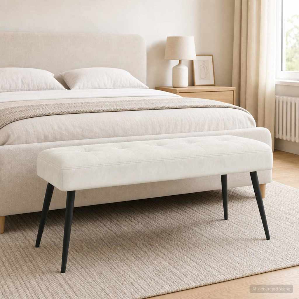 Klupa s gumbastim tkanjem Krem 110 x 40 x 46 cm Baršun