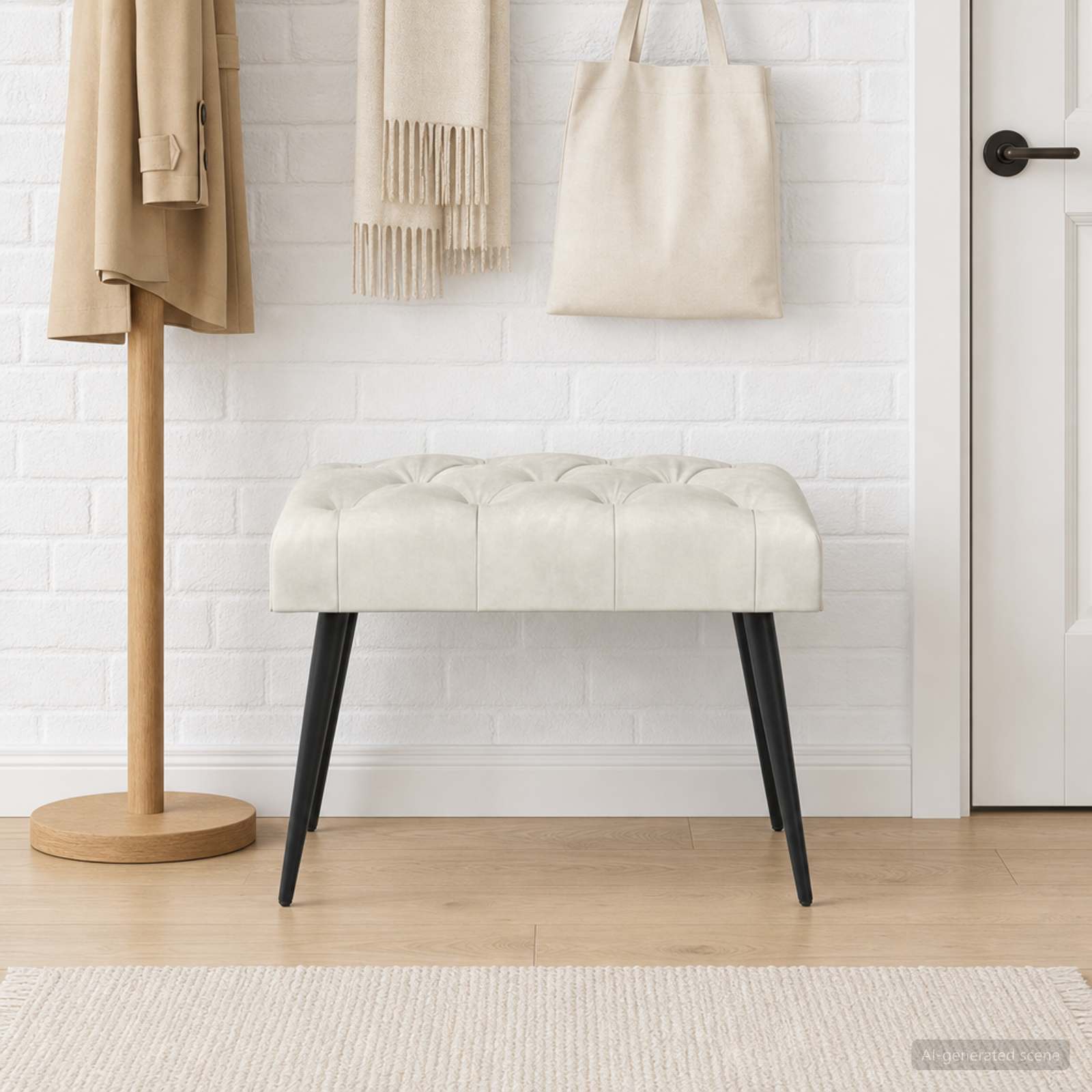Klupa s gumbastim tkanjem Krem 60 x 40 x 45 cm Baršun
