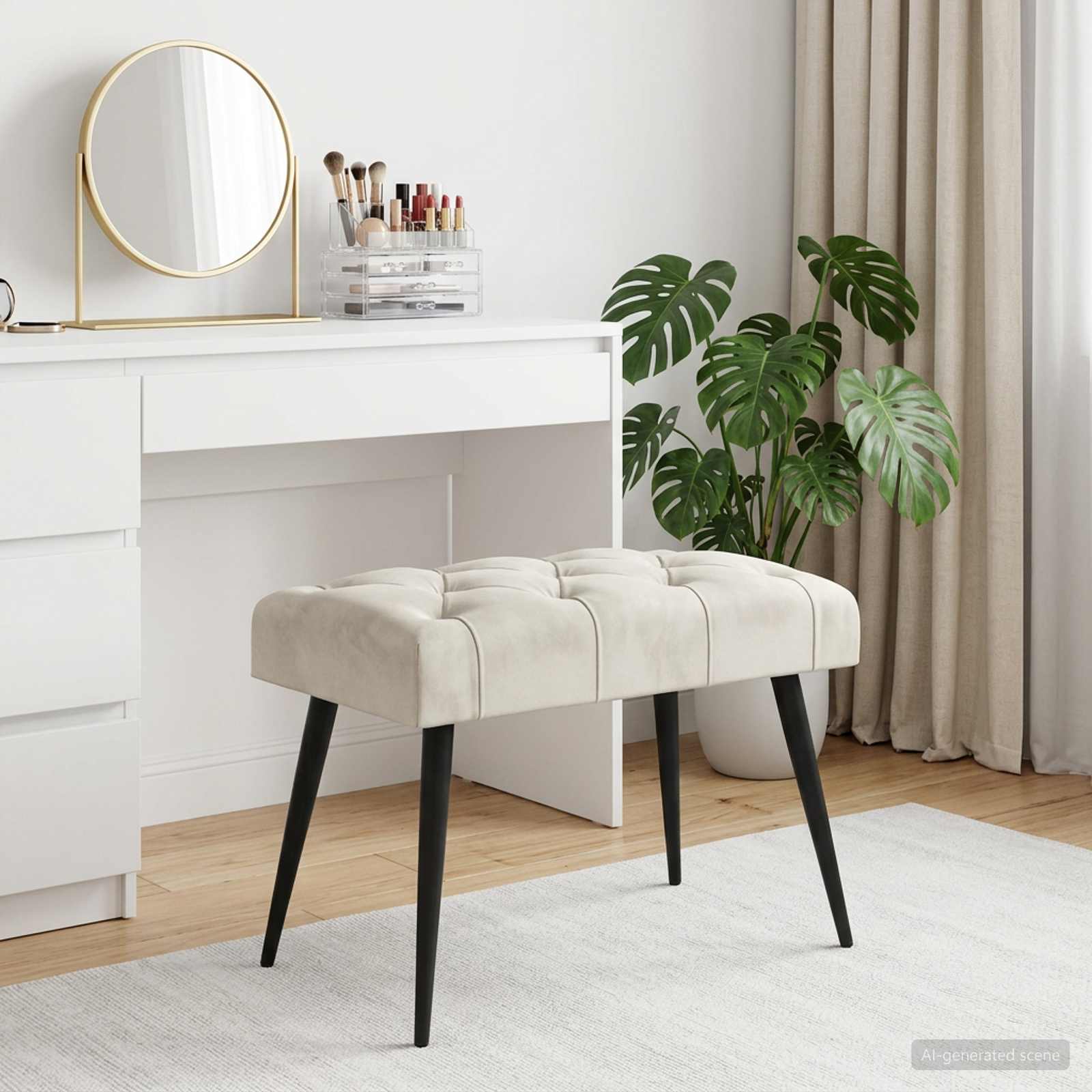 Klupa s gumbastim tkanjem Krem 60 x 40 x 45 cm Baršun