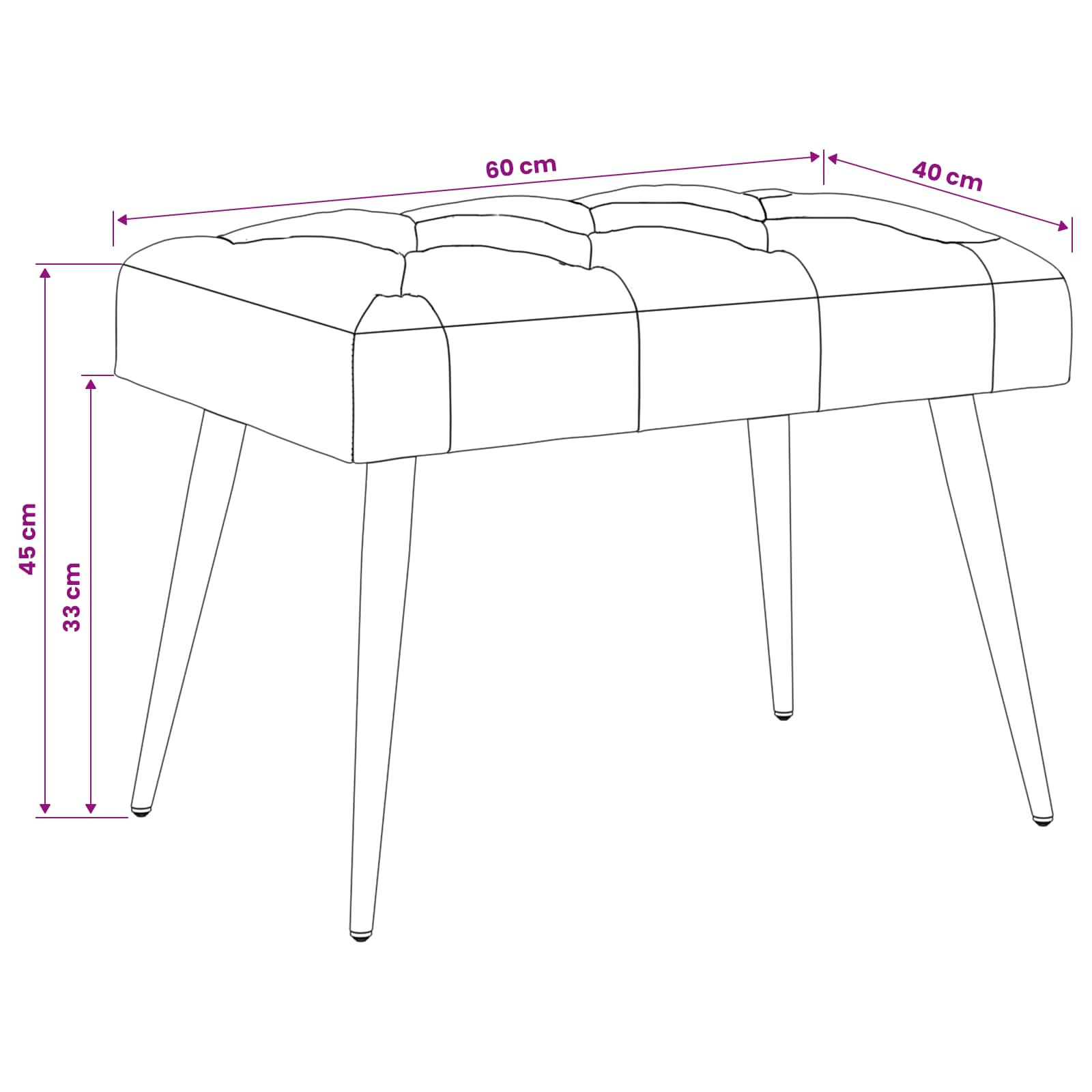 Klupa s gumbastim tkanjem Krem 60 x 40 x 45 cm Baršun