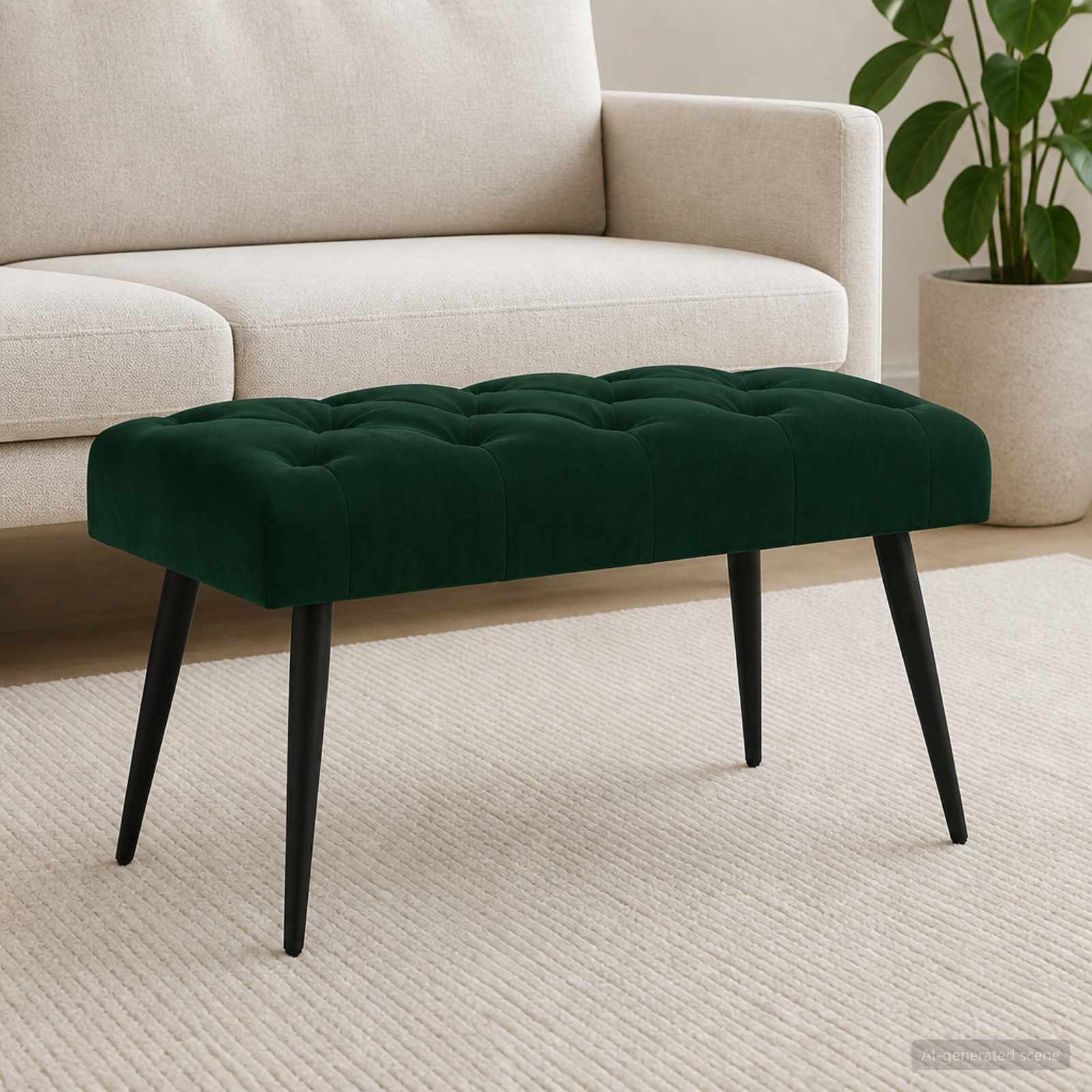 Klupa s gumbastim tkanjem Tamnozelena 80 x 40 x 46 cm Baršun