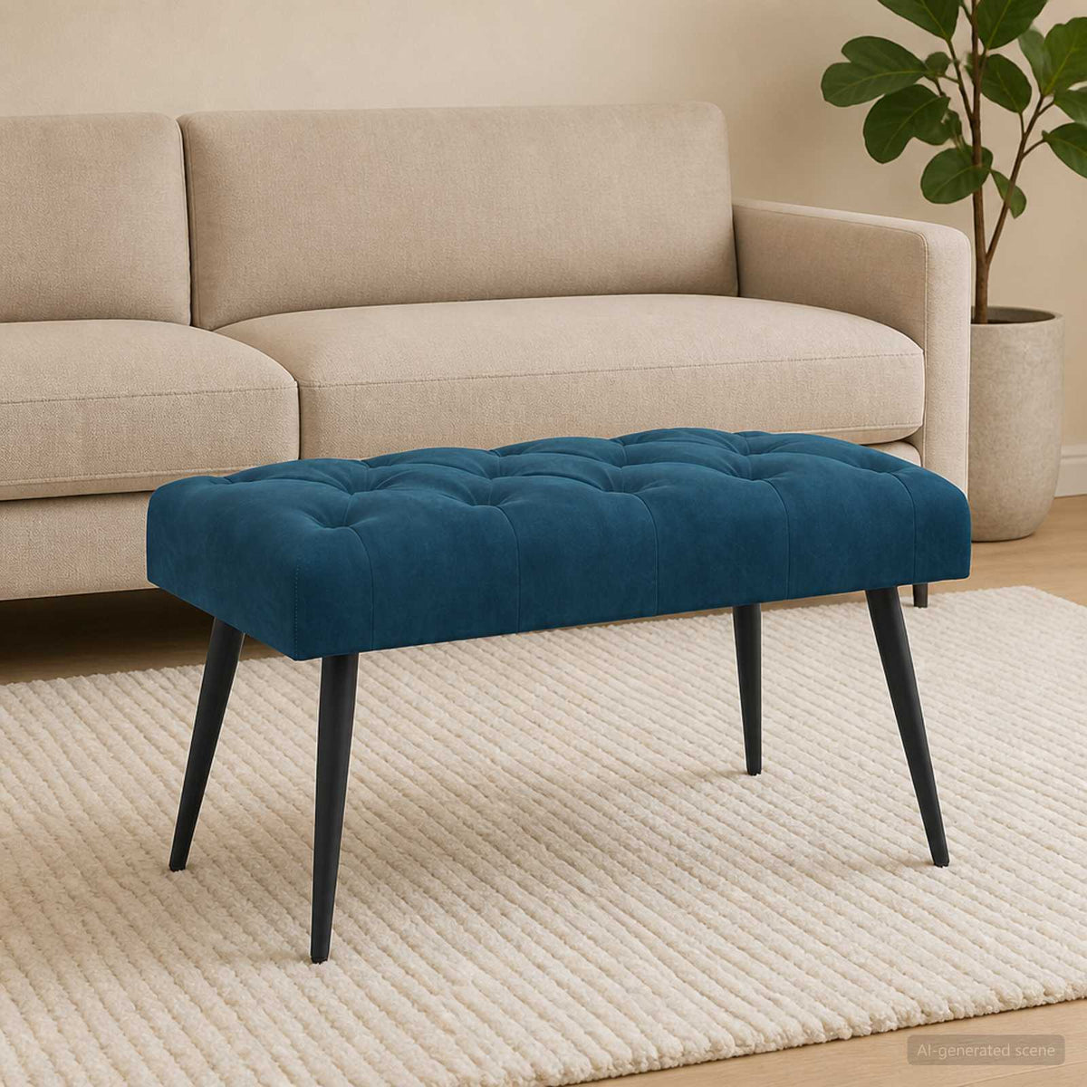 Klupa s gumbastim tkanjem Plava 80 x 40 x 46 cm Baršun