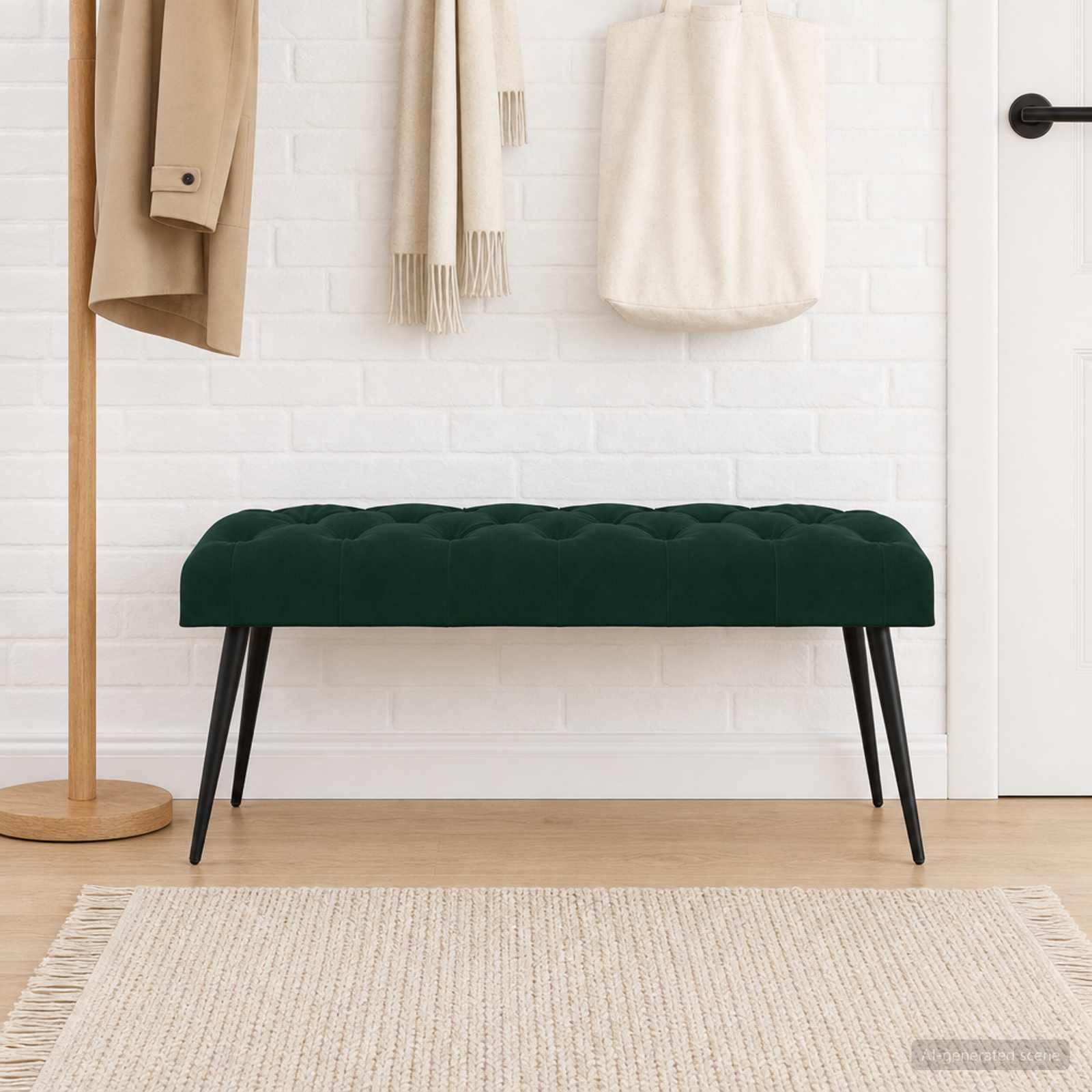 Klupa s gumbastim tkanjem Tamnozelena 110 x 40 x 46 cm Baršun