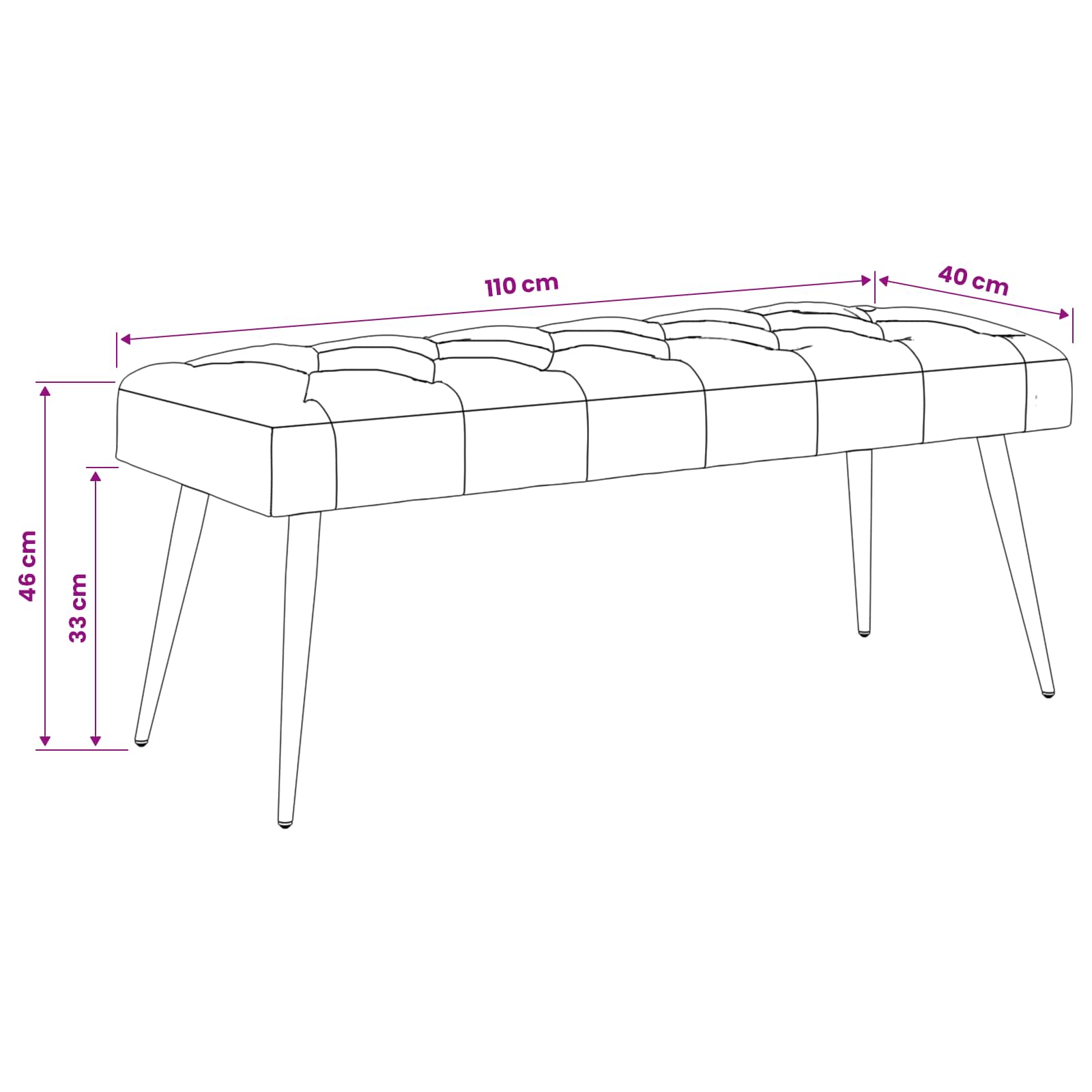 Klupa s gumbastim tkanjem Crna 110 x 40 x 46 cm Baršun