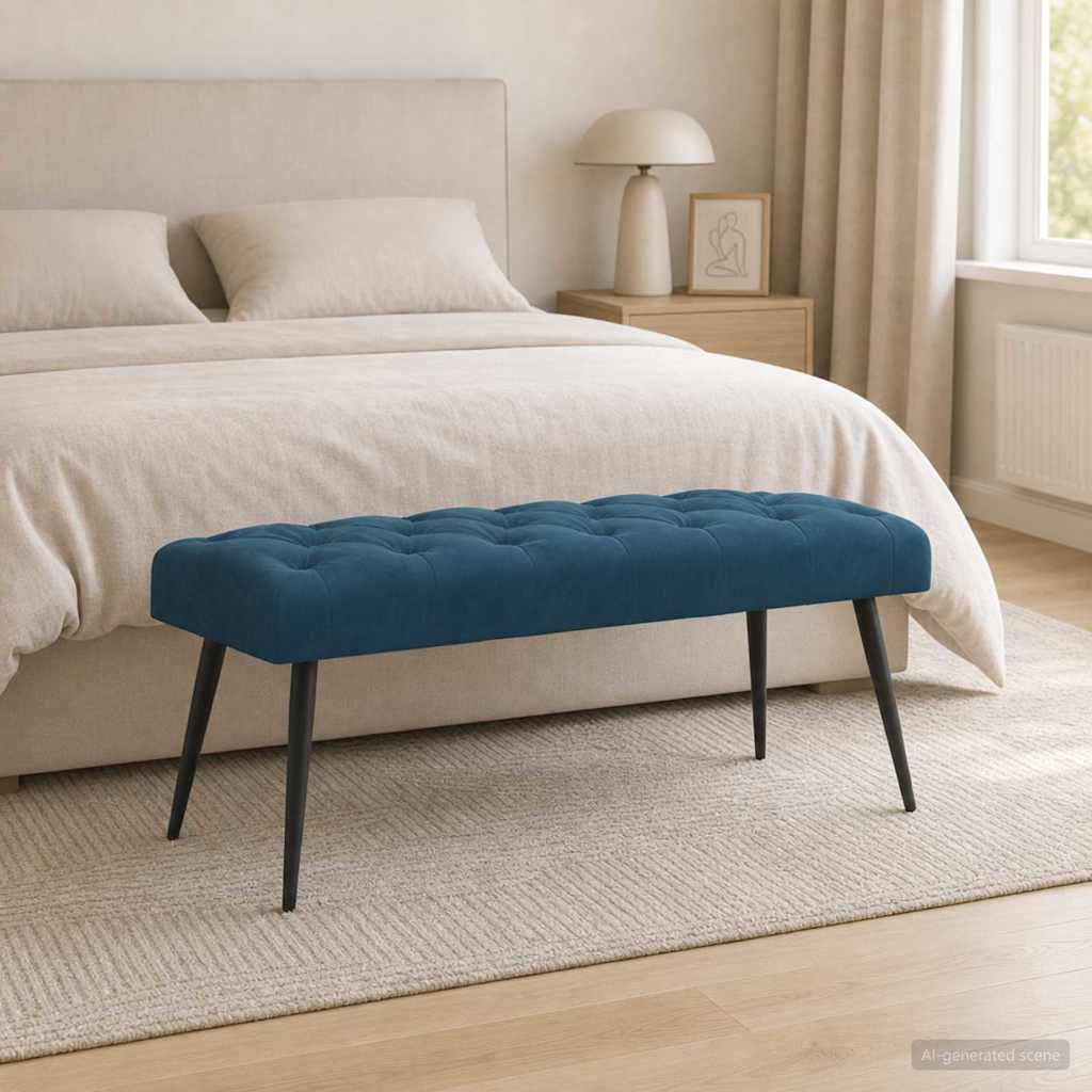 Klupa s gumbastim tkanjem Plava 110 x 40 x 46 cm Baršun