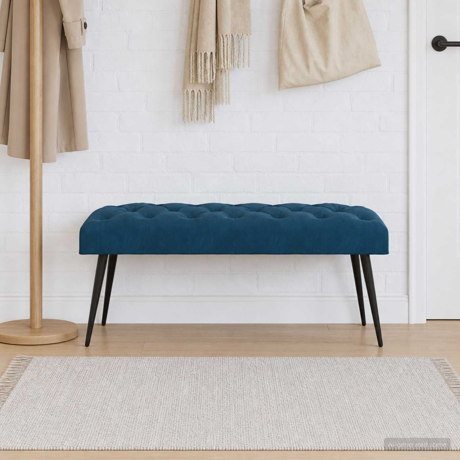 Klupa s gumbastim tkanjem Plava 110 x 40 x 46 cm Baršun