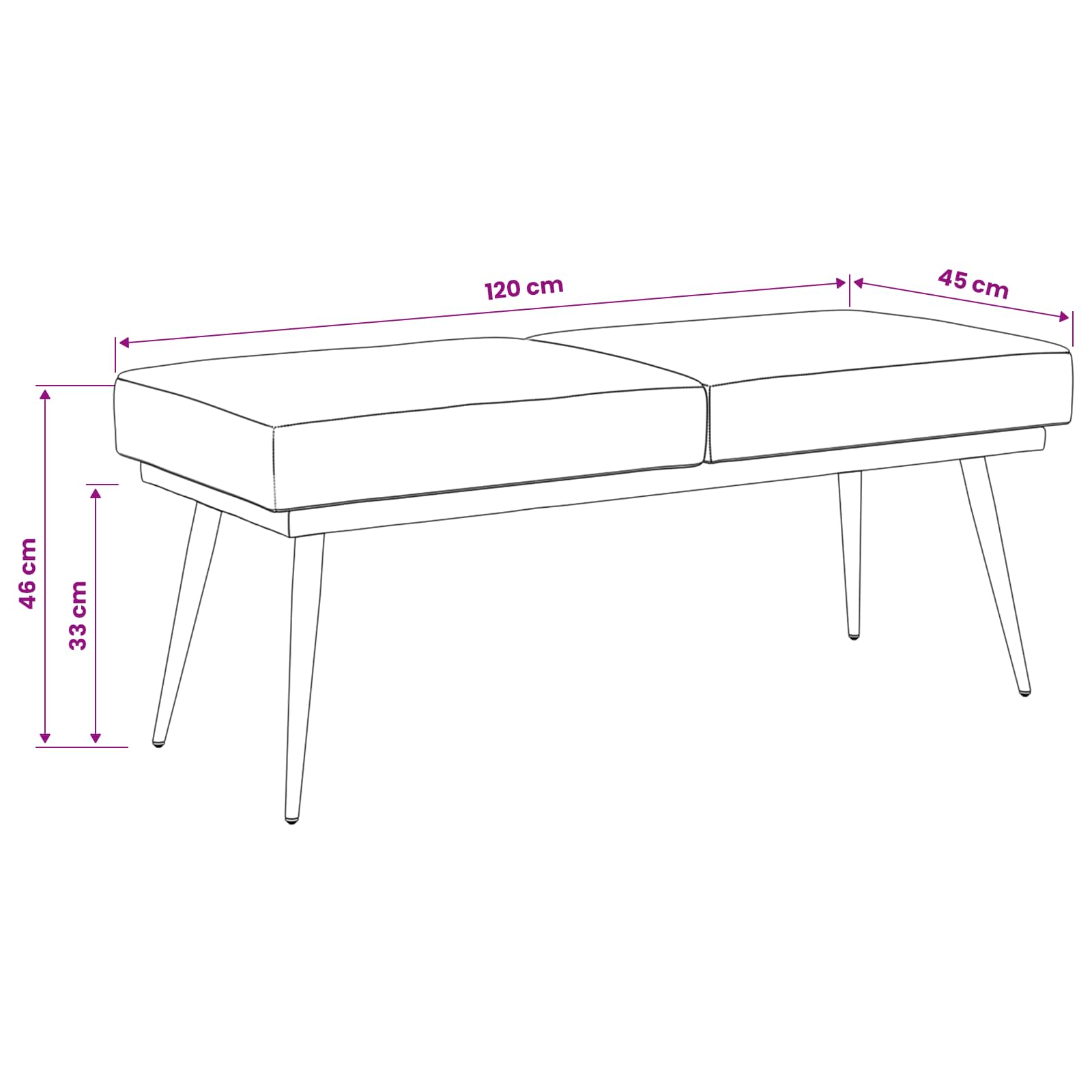 Klupa s dvostrukim slojem Ljubičasta 120 x 45 x 46 cm Baršun