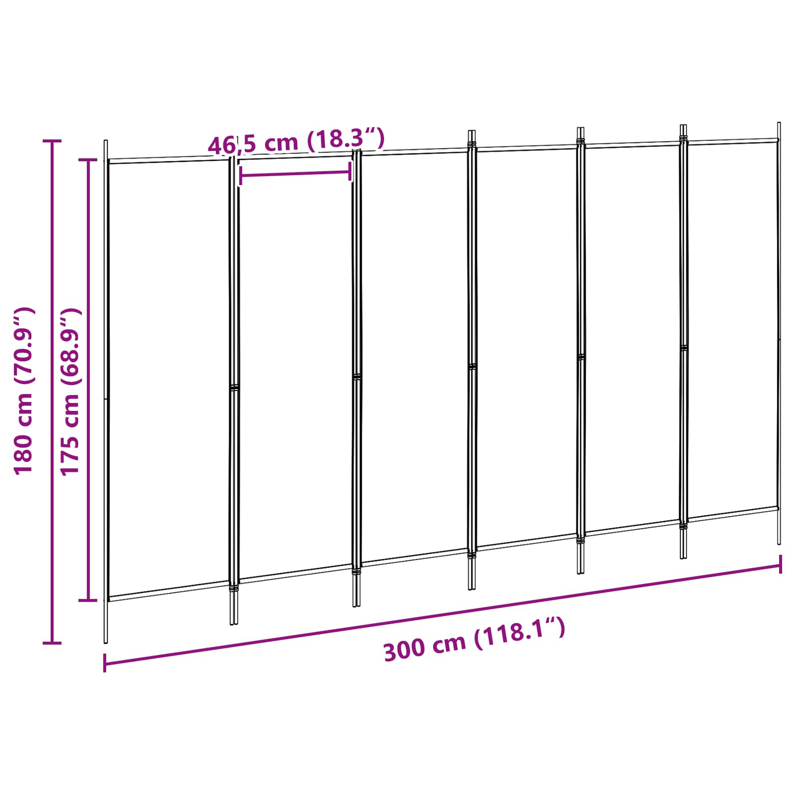 Razdjelnik prostora s 6 panela Bež 300 x 180 cm Tkanina