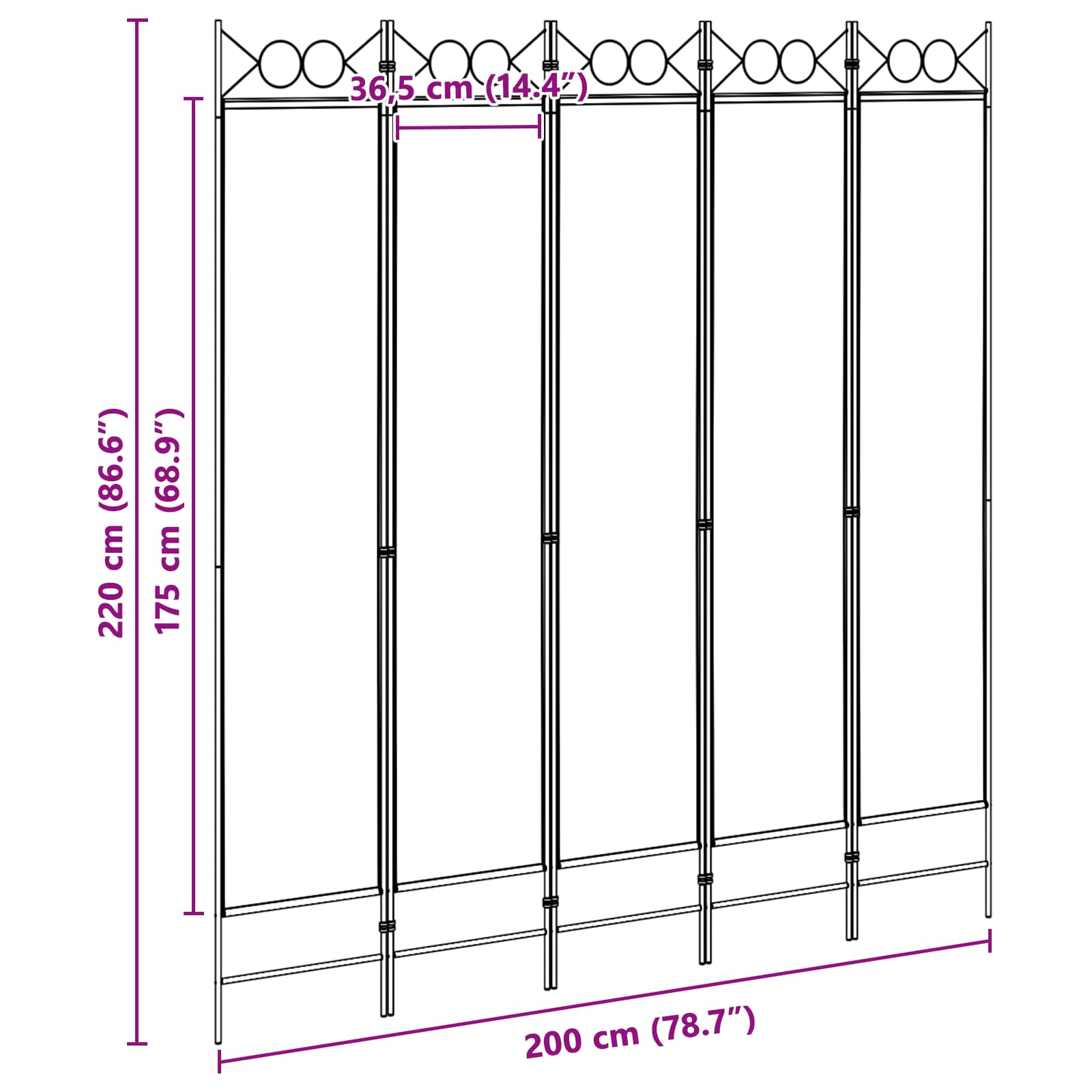 5-Panelni Pregrađivač Bež 200 x 220 cm Tkanina