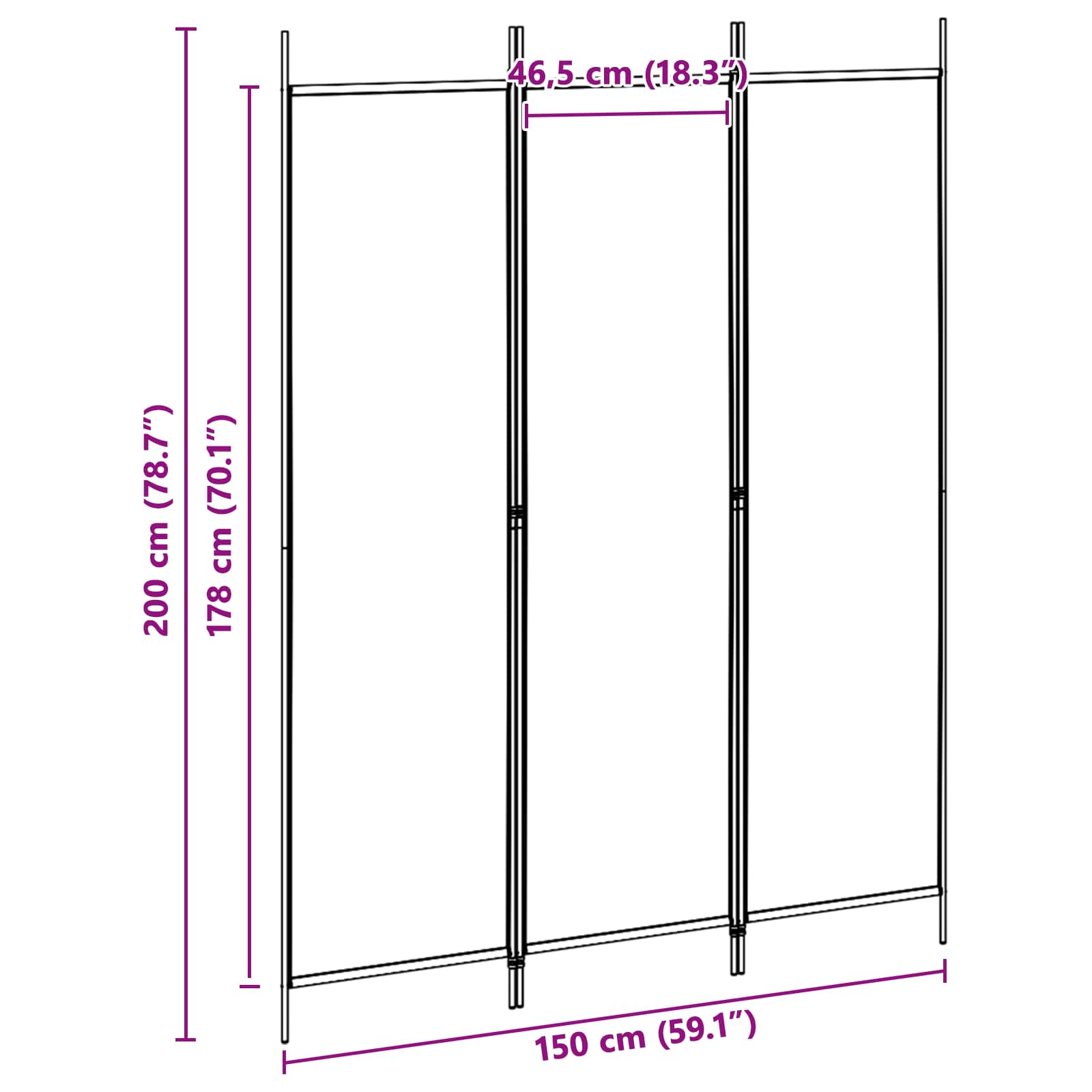 3-panelni pregradni zid Bež 150 x 200 cm Tkanina