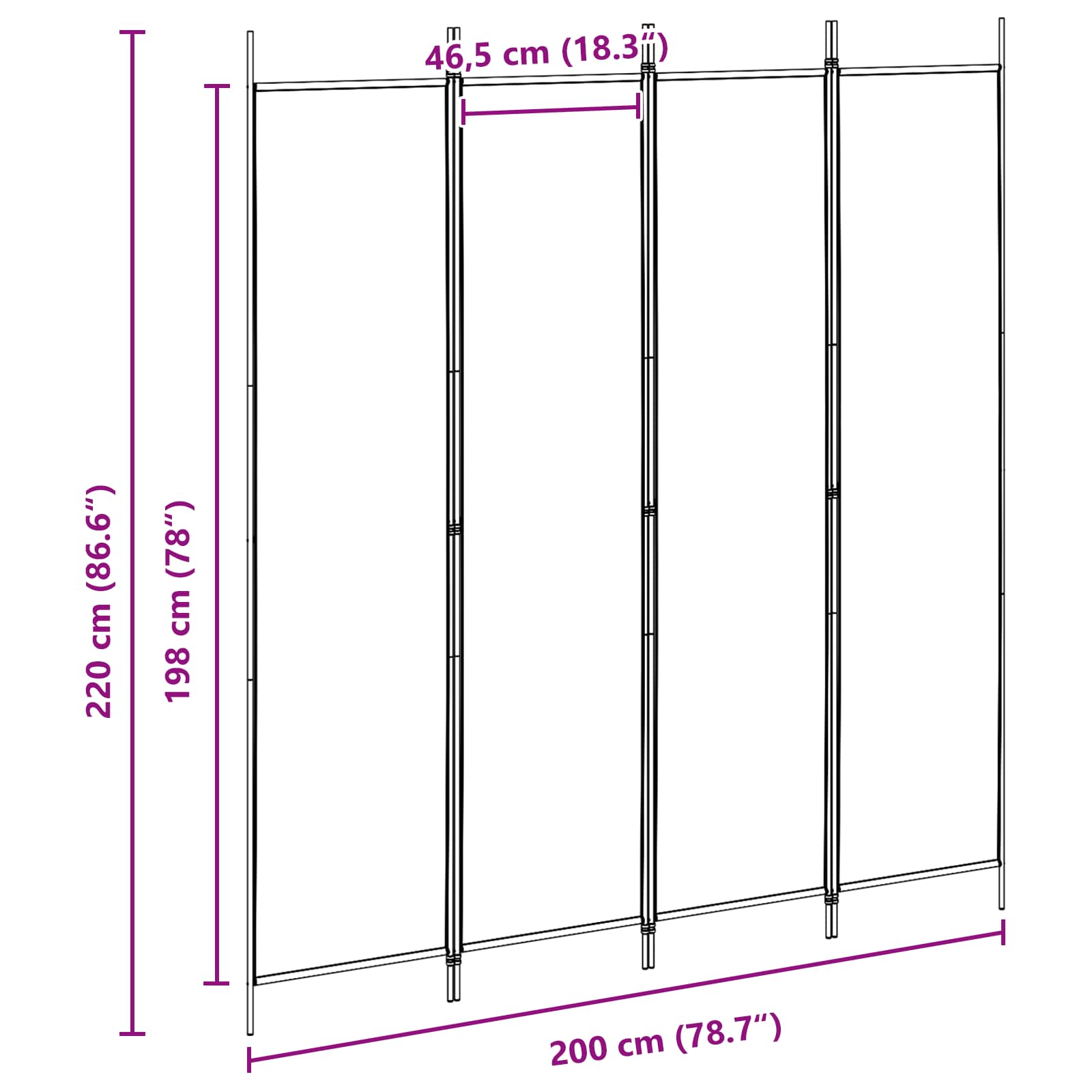 4-panelni pregradni zid Bež 200 x 220 cm Tkanina