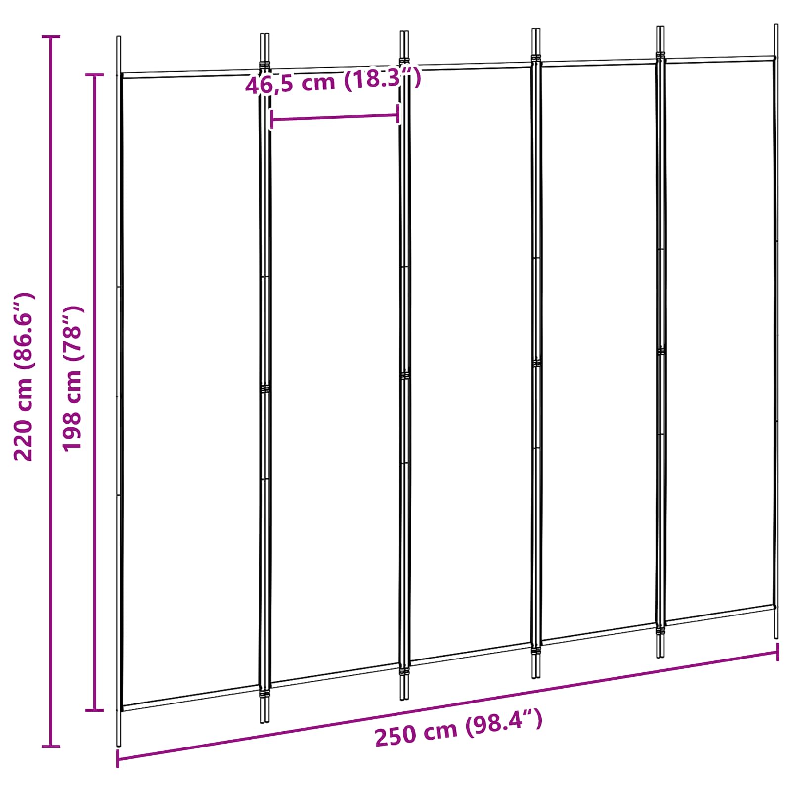 5-Panelni Pregrađivač Bež 250 x 220 cm Tkanina