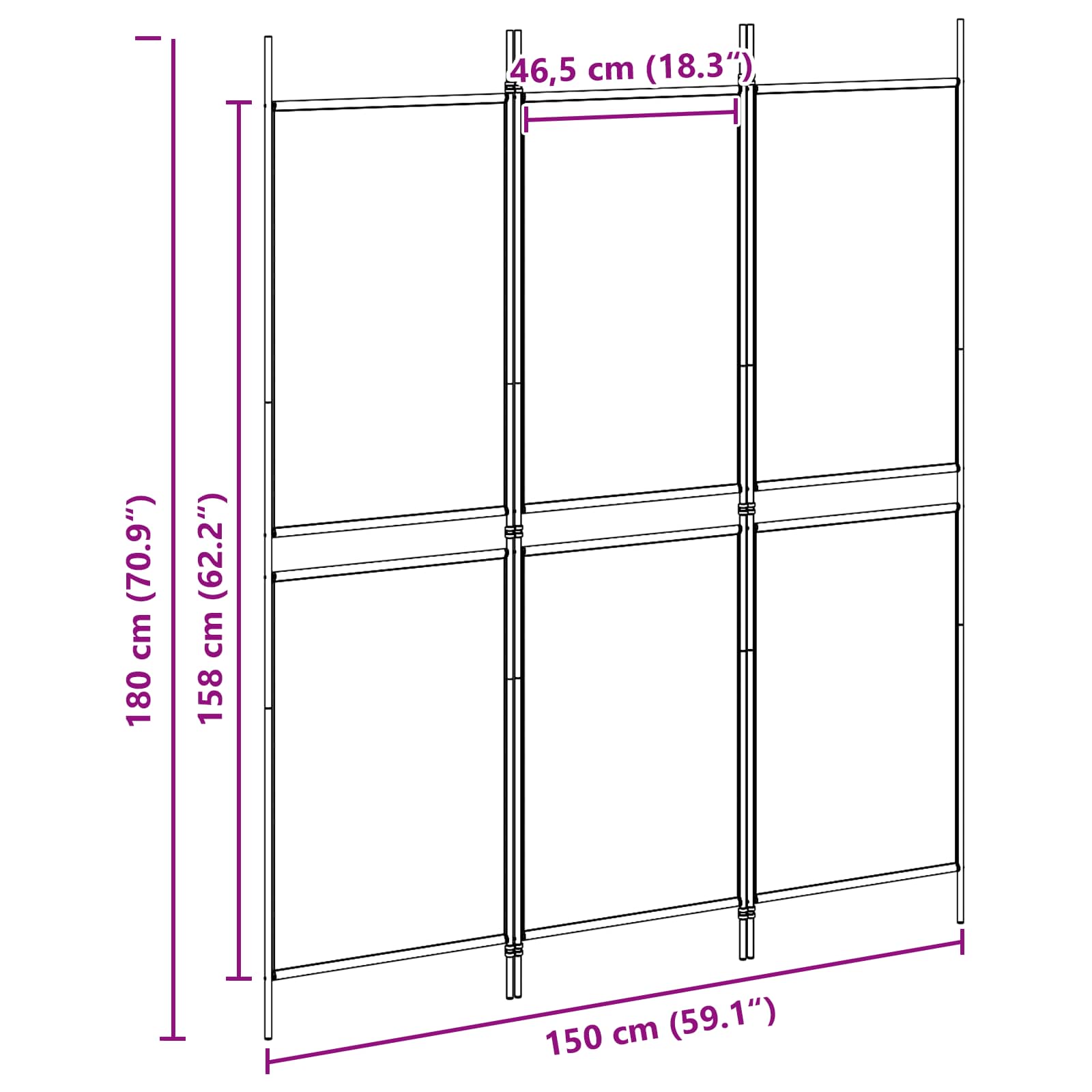 3-Panelni Pregradni Zid Bež 150 x 180 cm Tkanina
